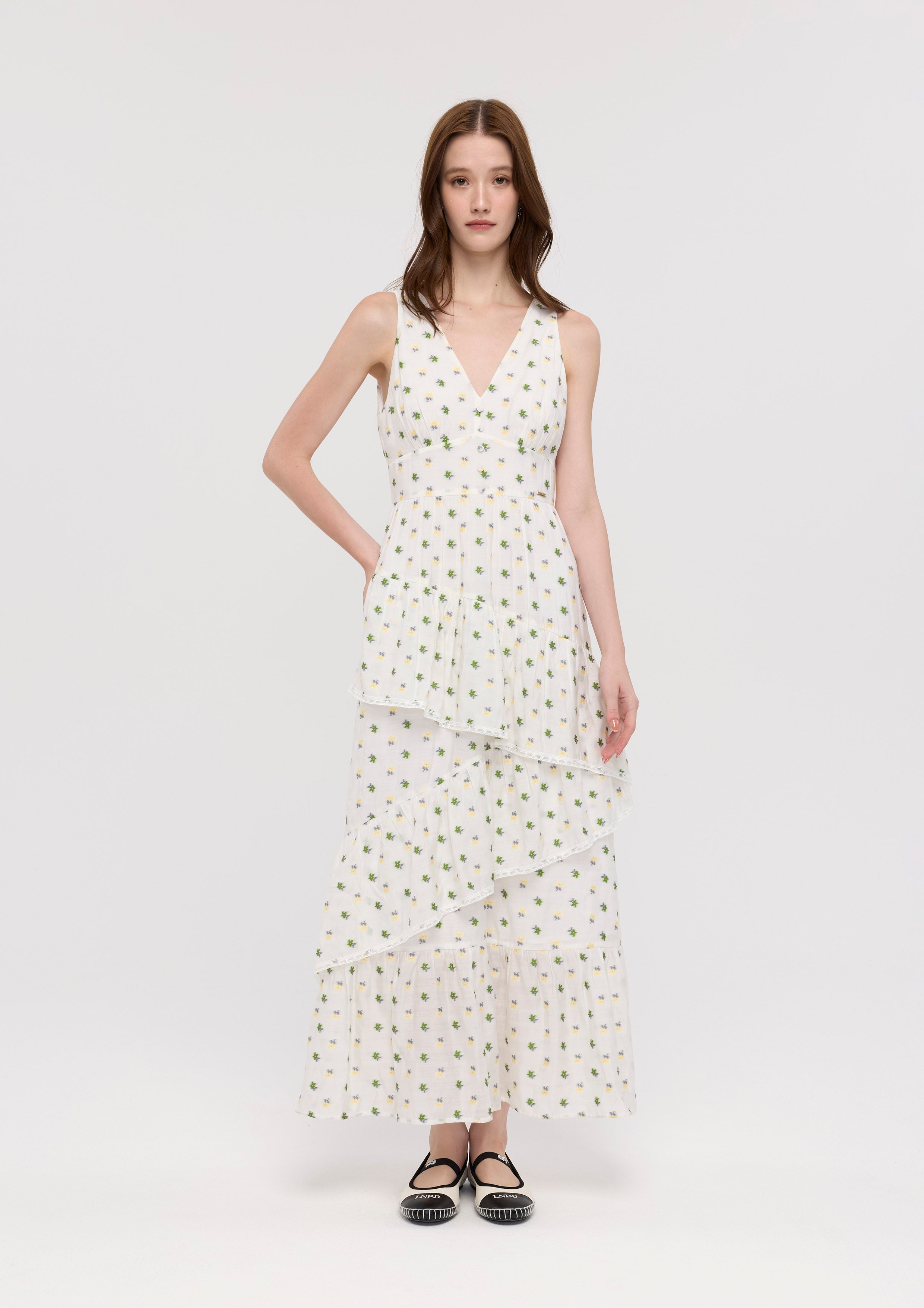 Floral Print V Neck Midi Dress Garden Poetry