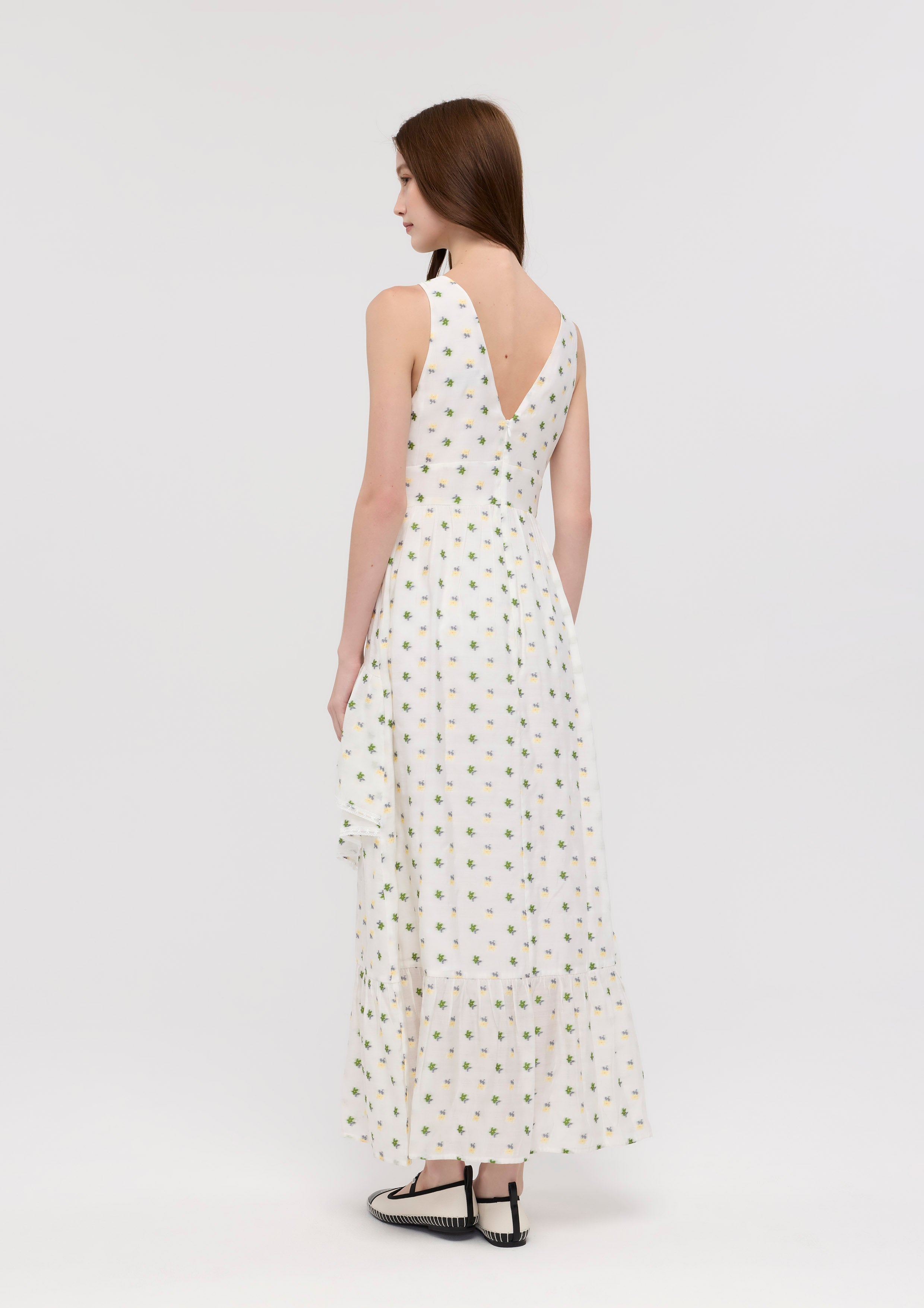 Floral Print V Neck Midi Dress Garden Poetry