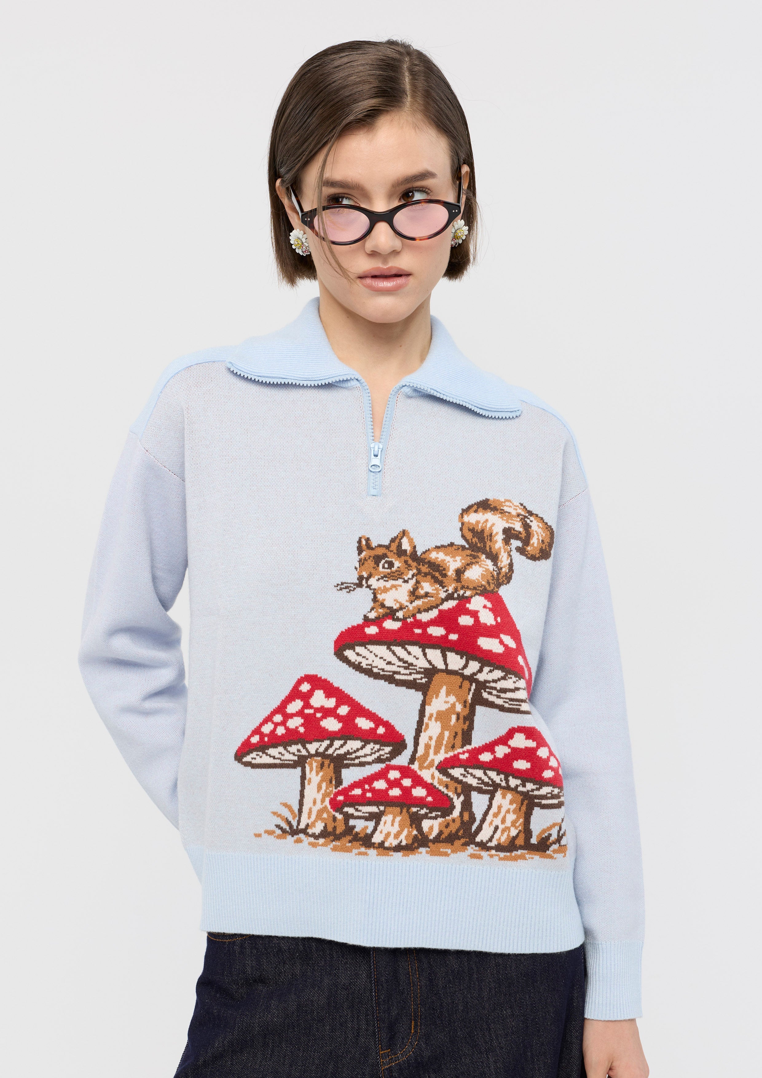 Embroidered Half-Zip Pullover Garden Poetry