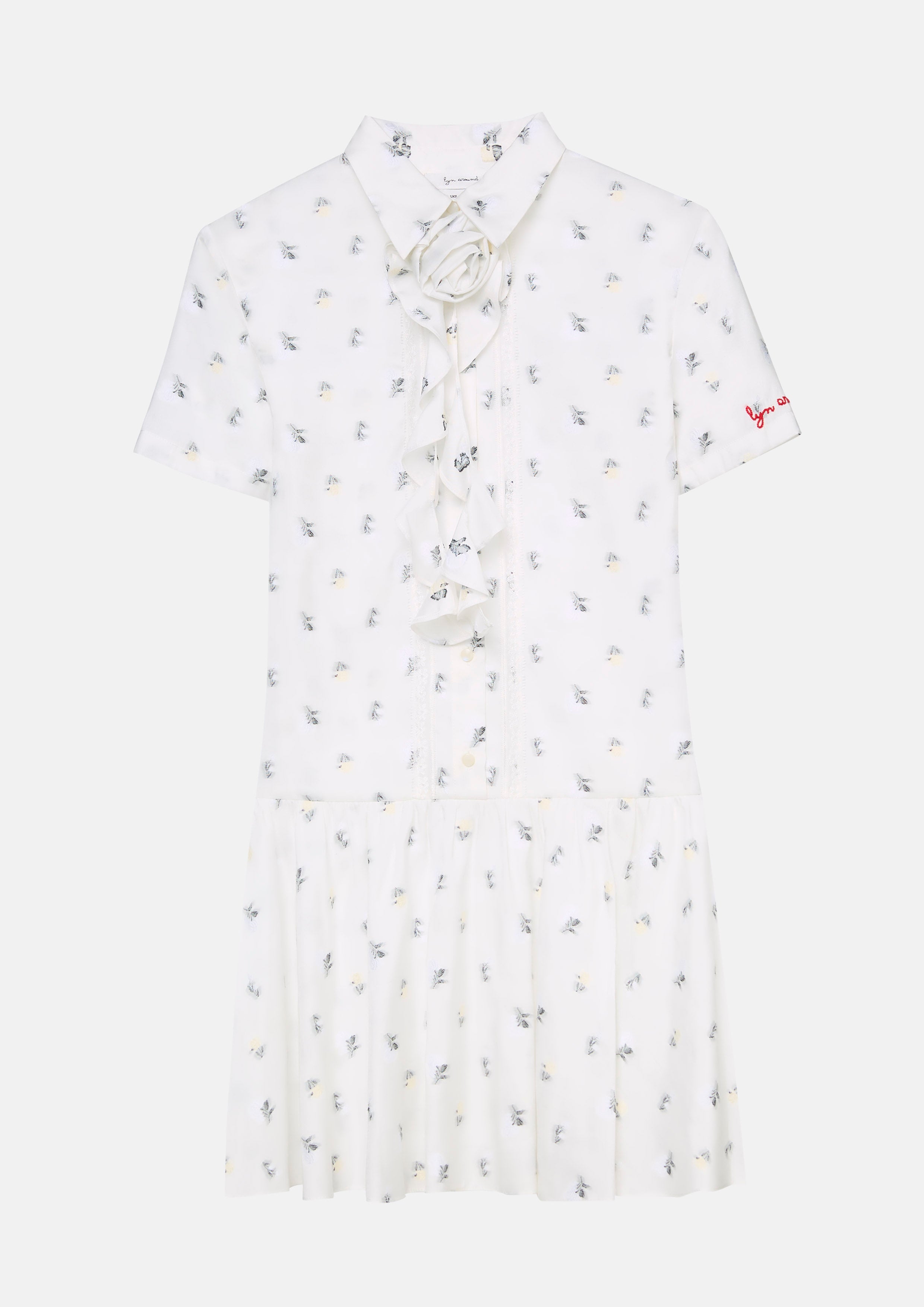 เดรสสั้นปักลายคอเสื้อแต่งแอพพลิเก้ดอกกุหลาบ คอลเลกชัน Mon Petit Ruban
