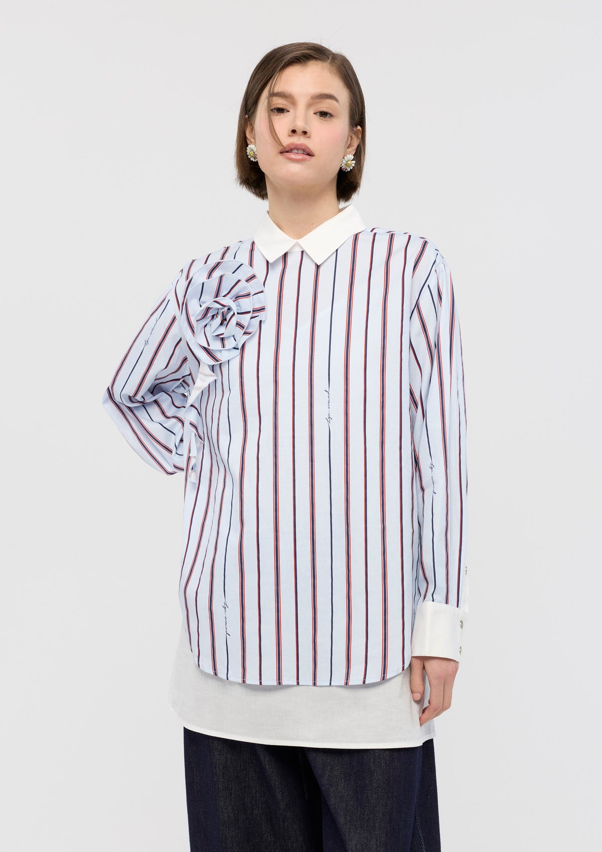 Stripe Rose Applique Shirt Mon Petit Ruban