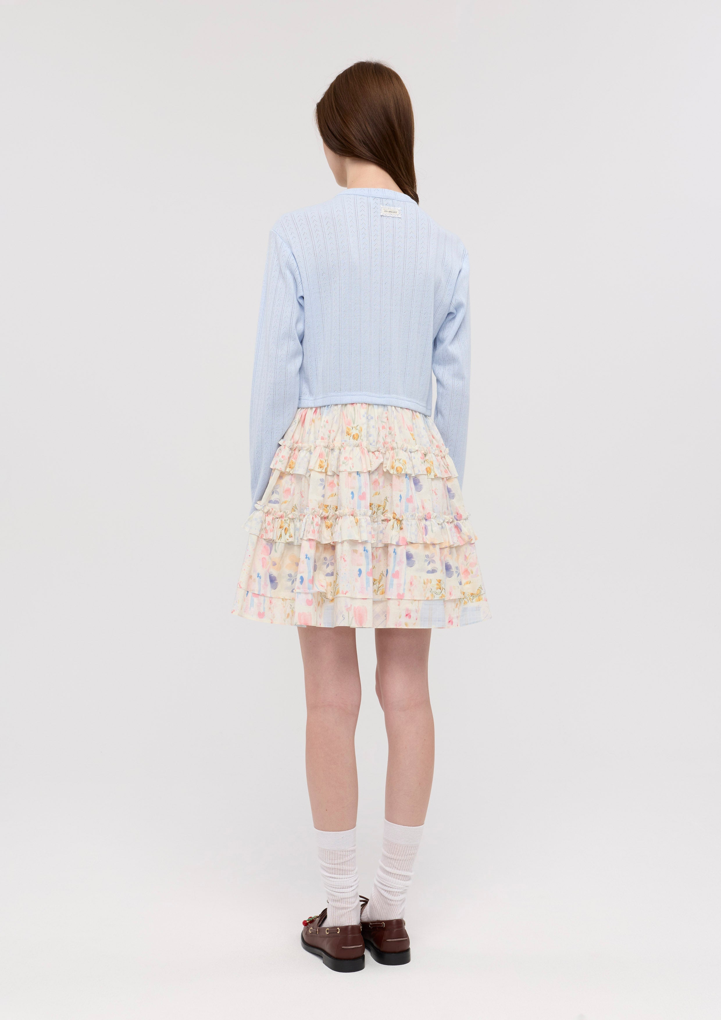 Knitted Floral Print Frill Mini Skirt Garden Poetry