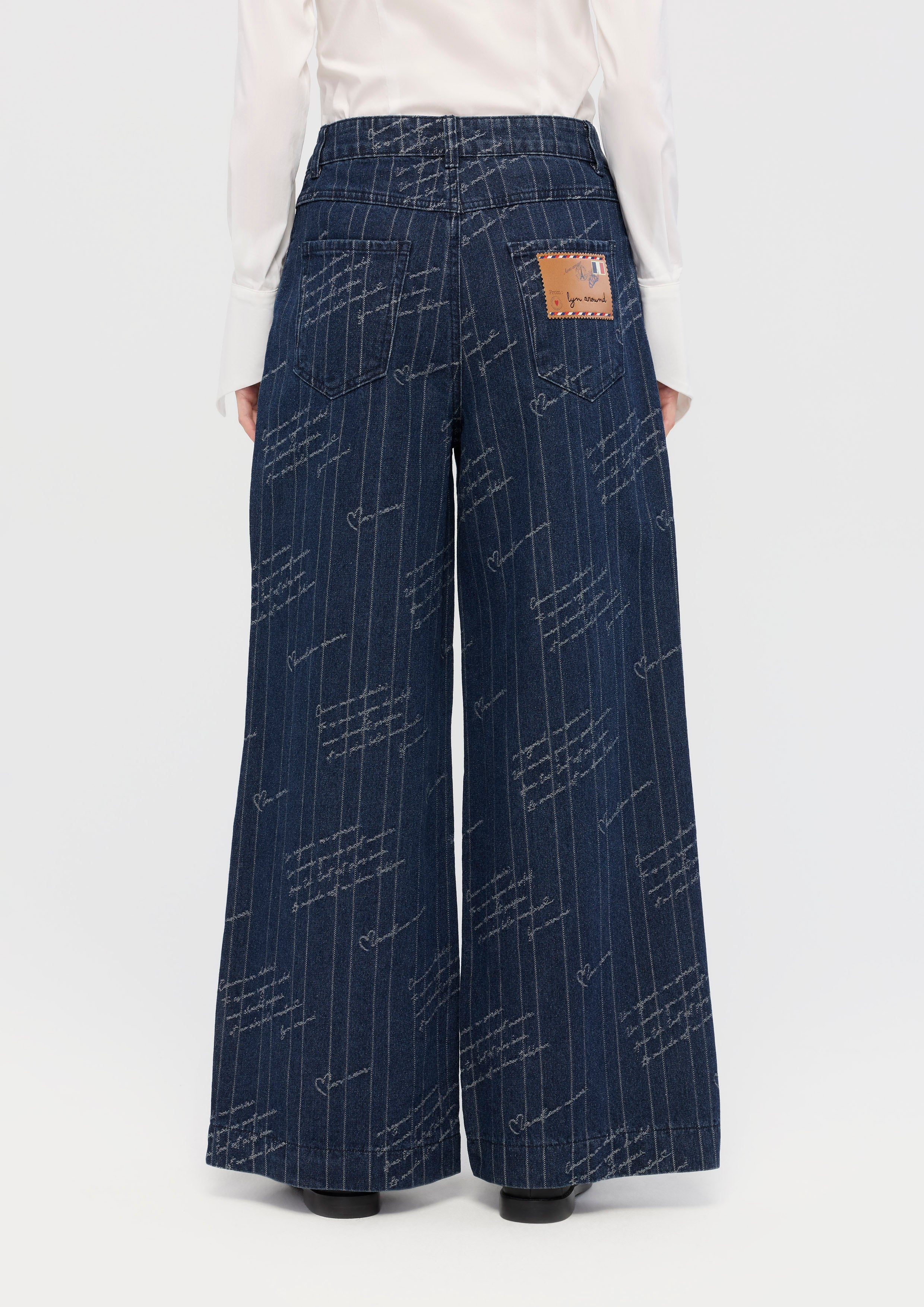 Embroidered with Rose Applique Denim Trousers Mon Petit Ruban