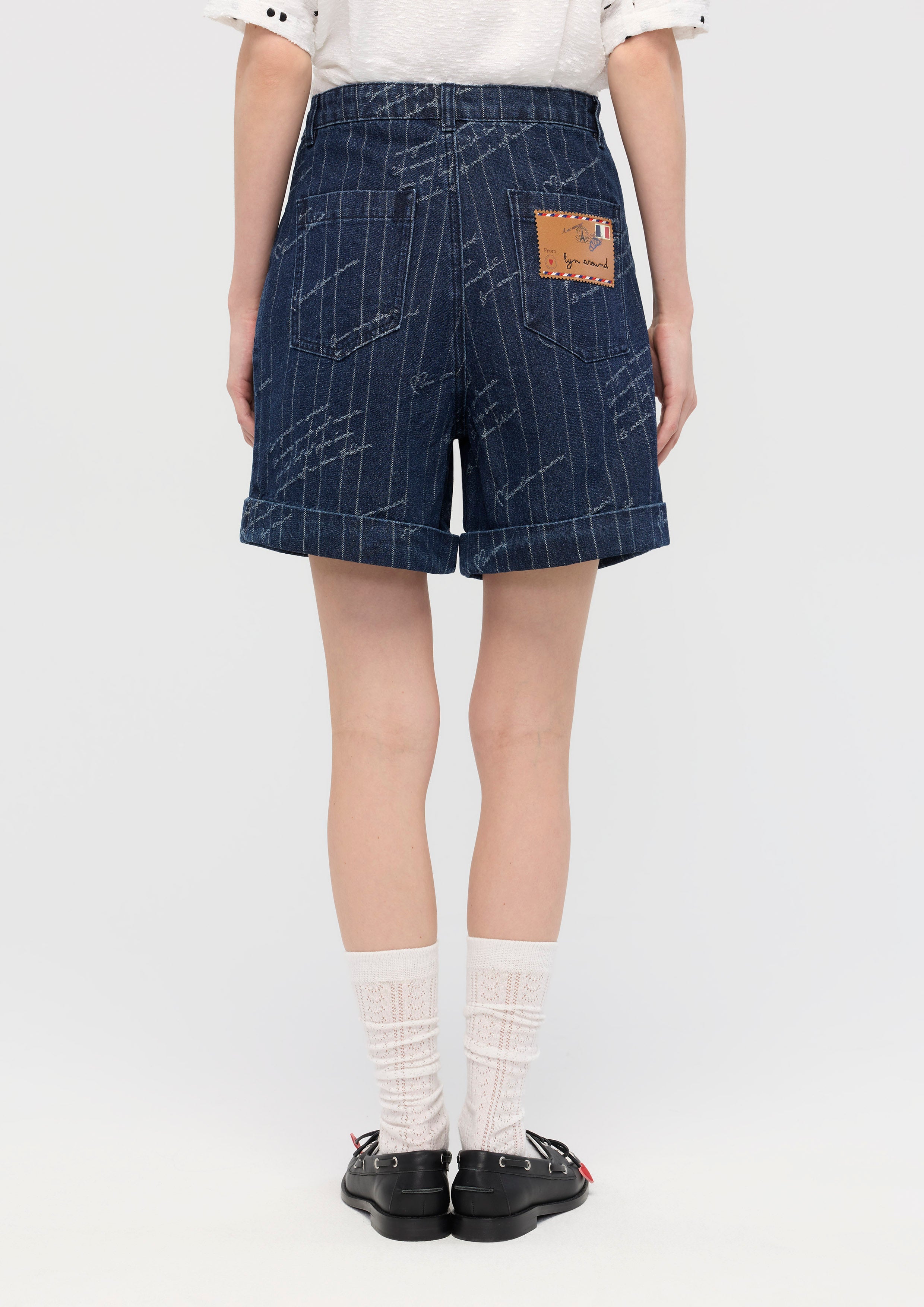 Embroidered Denim Shorts Mon Petit Ruban