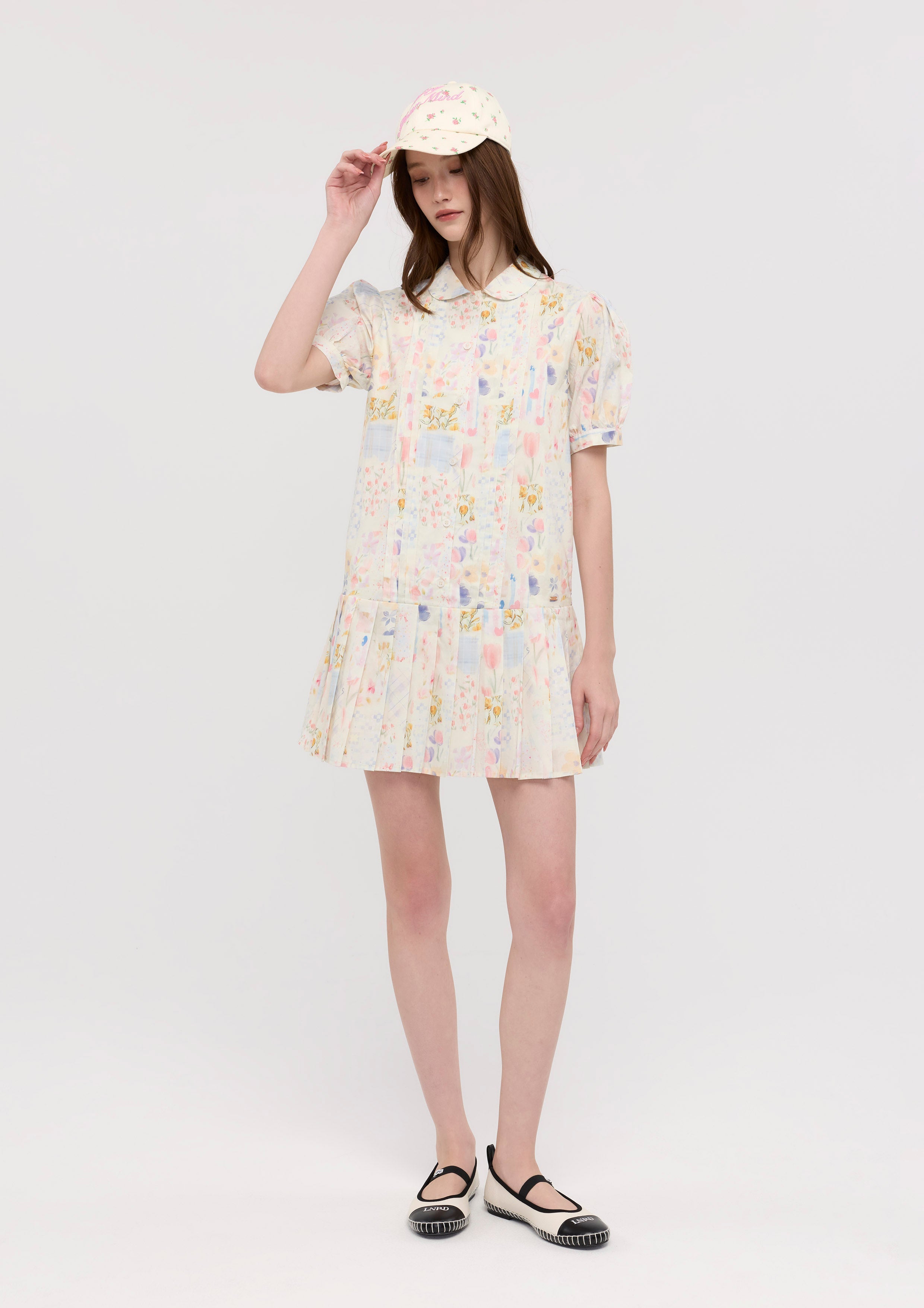 Floral Print Pleated Mini Skirt Dress Garden Poetry