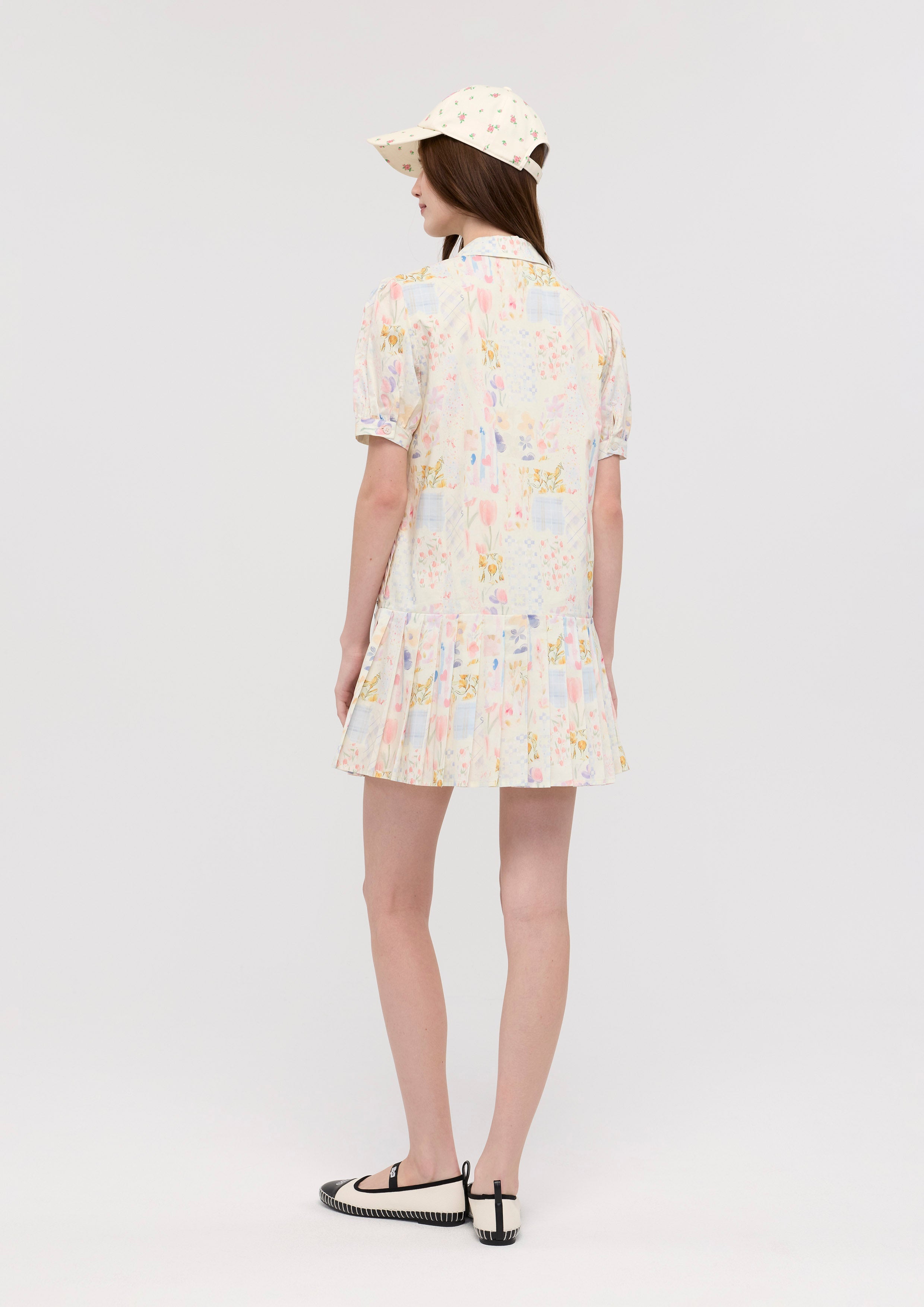 Floral Print Pleated Mini Skirt Dress Garden Poetry