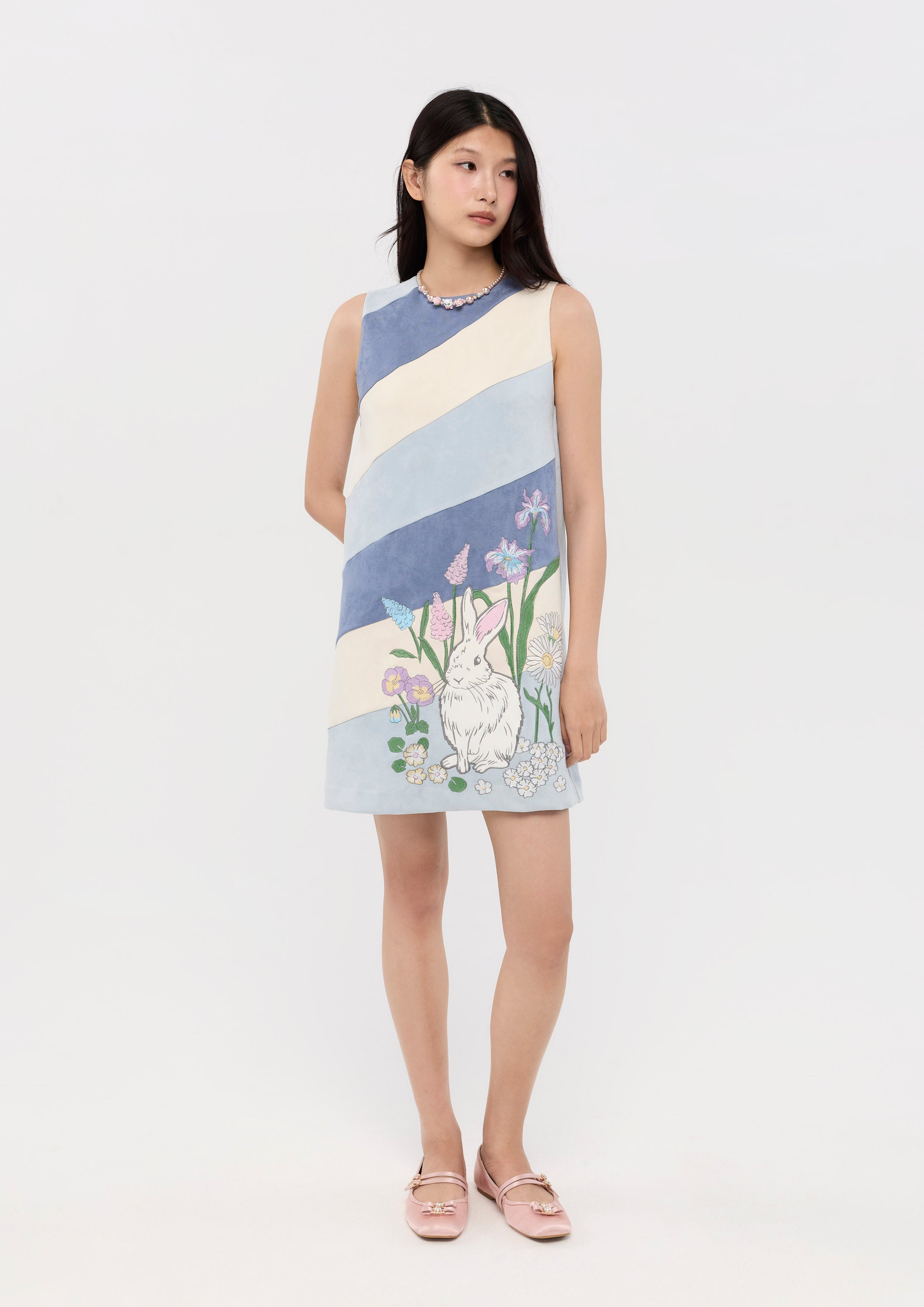 Embroidered Stripe Sleeveless Mini Dress Garden Poetry