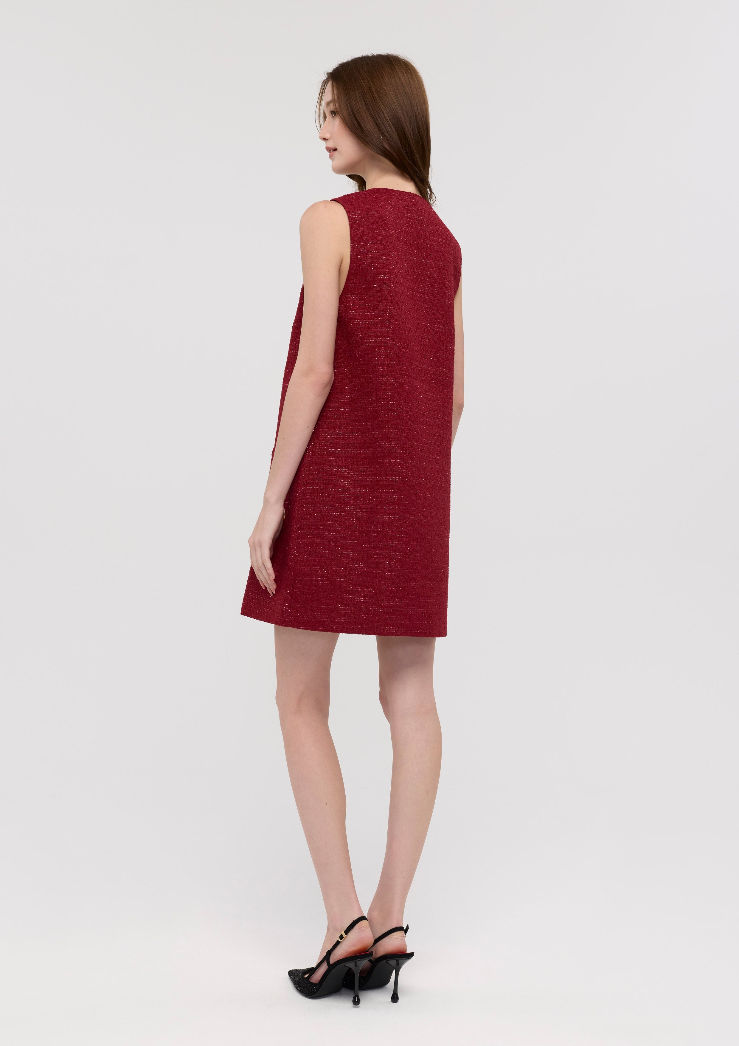 Tweed Front Zip Midi Dress Garden Poetry
