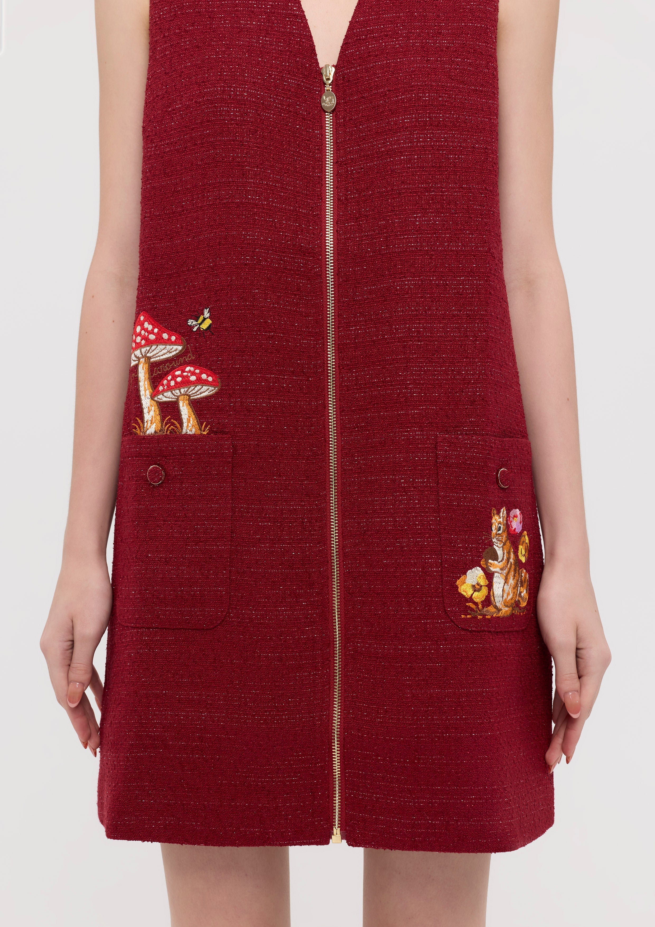 Tweed Front Zip Midi Dress Garden Poetry