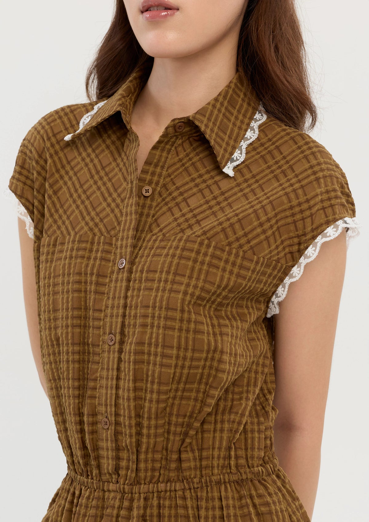 Gingham Romper With Drape Garden Poetry