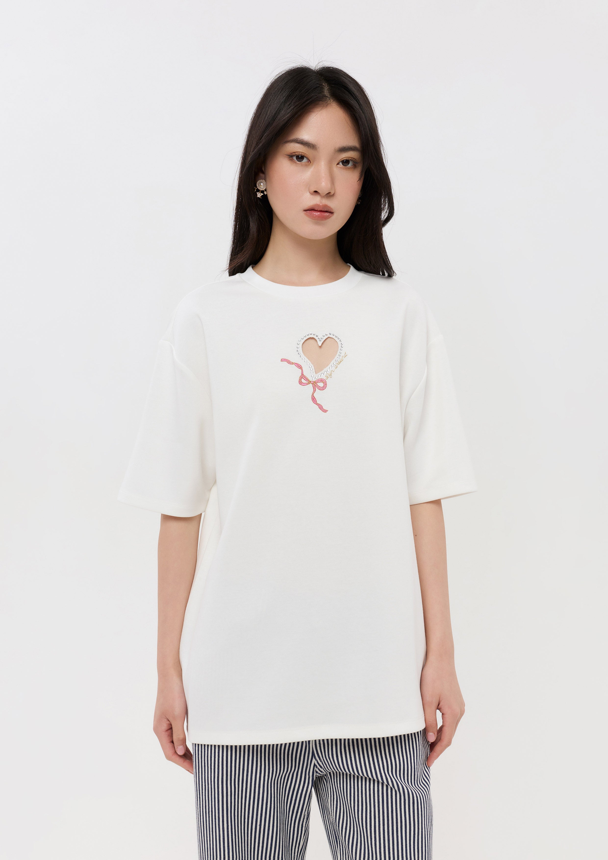 Heart Lasercut Short Sleeve T-Shirt Pristine Blue Sky