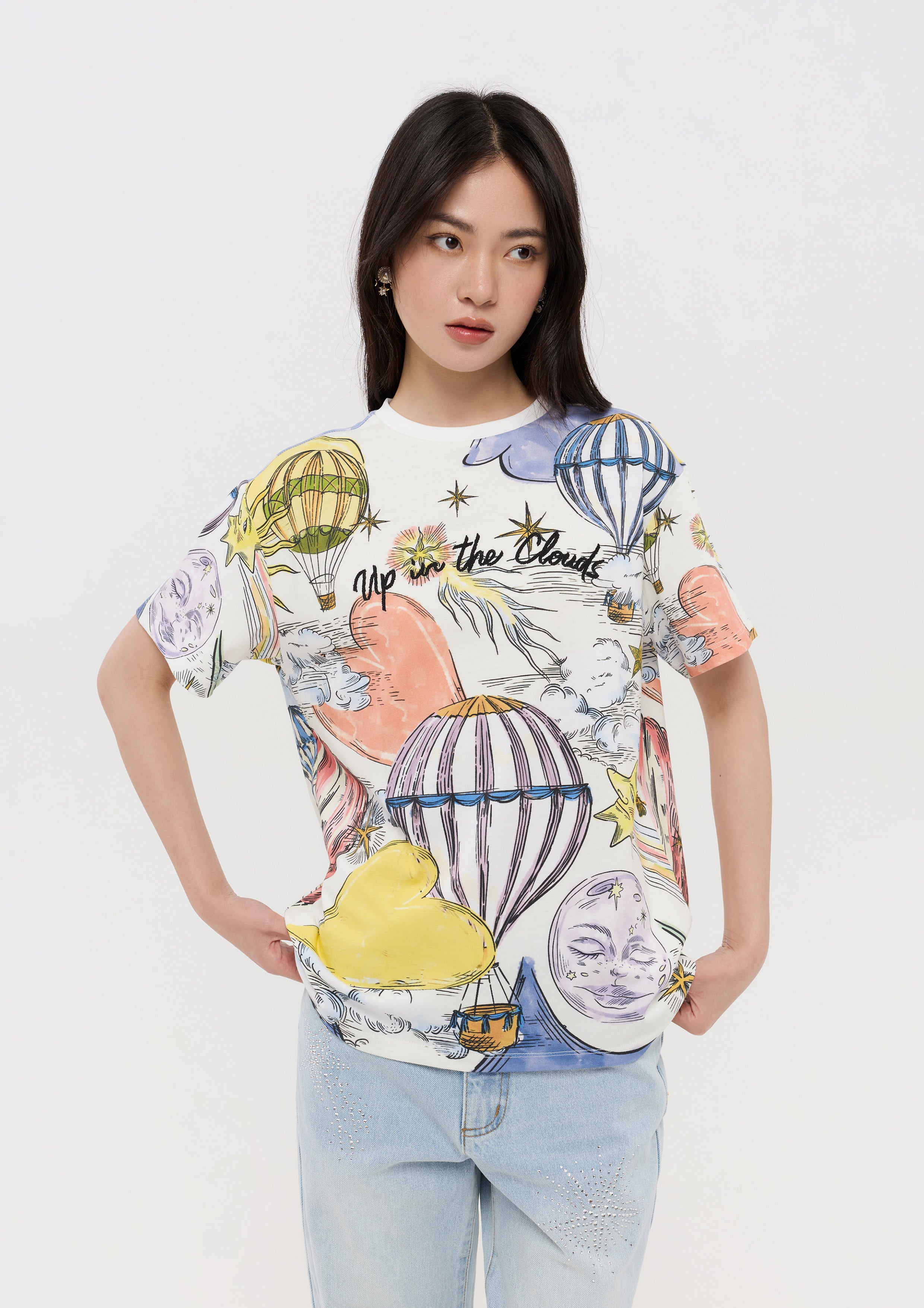 เสื้อยืดแขนสั้นพิมพ์ลาย คอลเลกชัน Lune d'Air