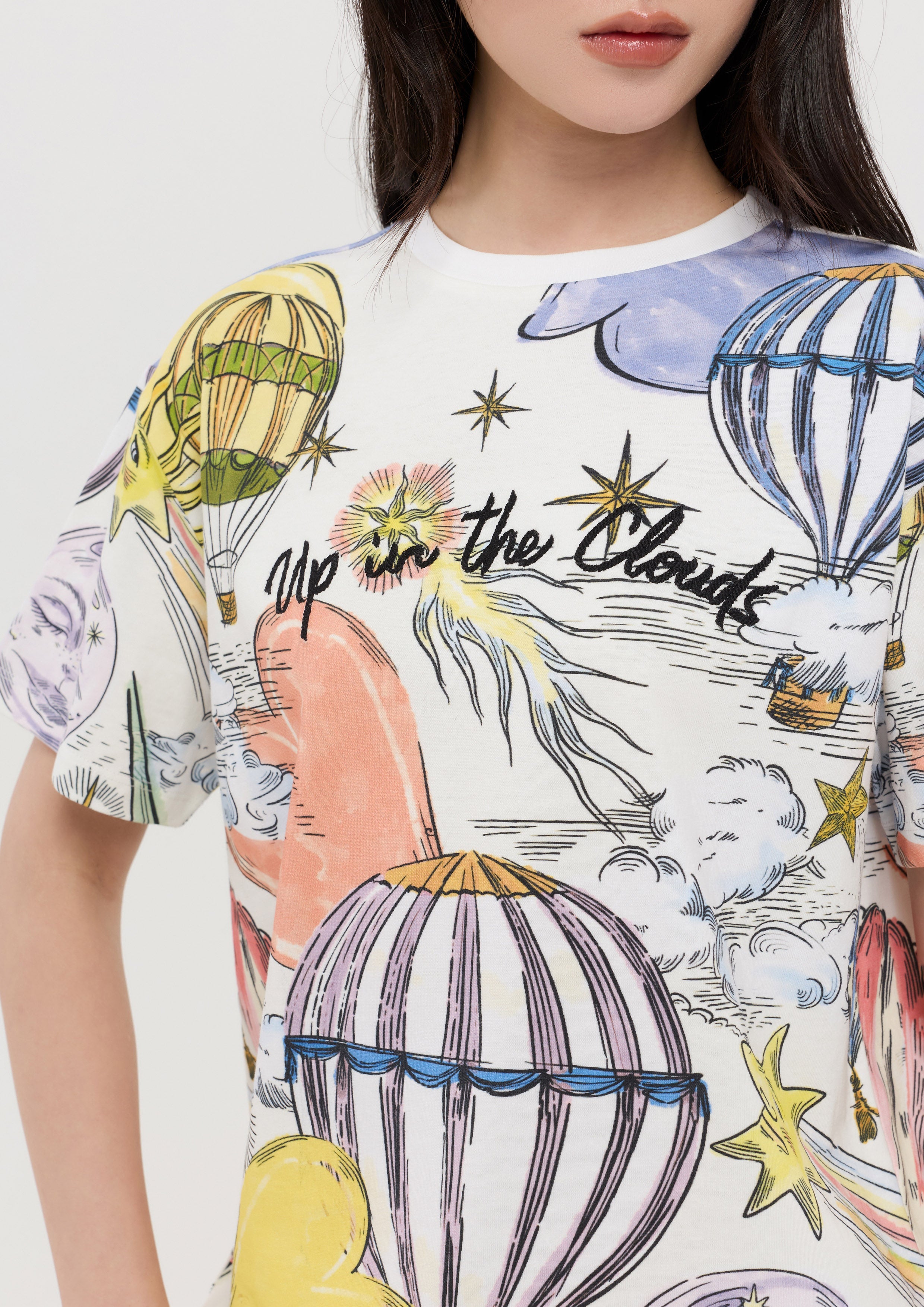 เสื้อยืดแขนสั้นพิมพ์ลาย คอลเลกชัน Lune d'Air