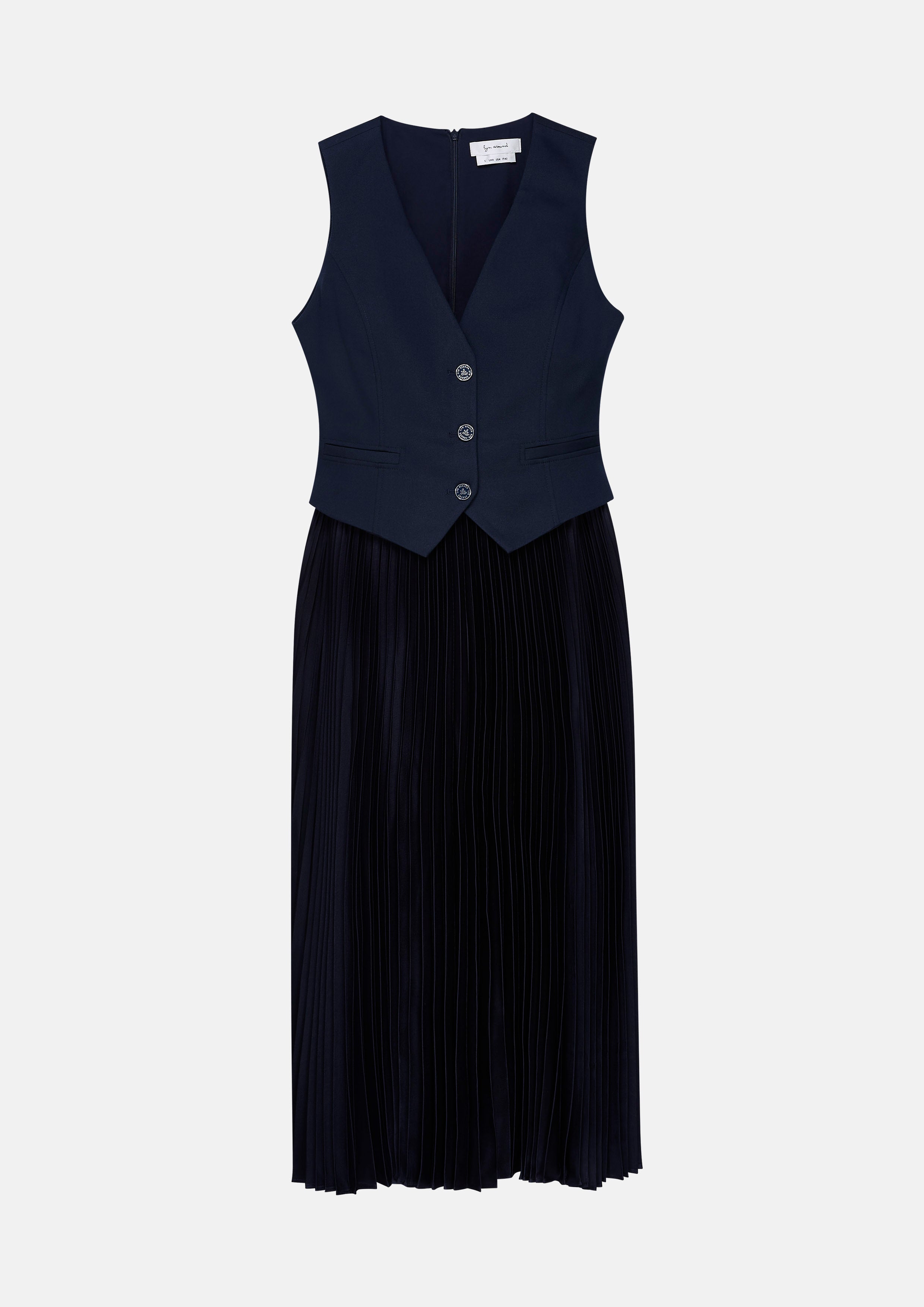 Pleated Skirt Vest Midi Dress Pristine Blue Sky