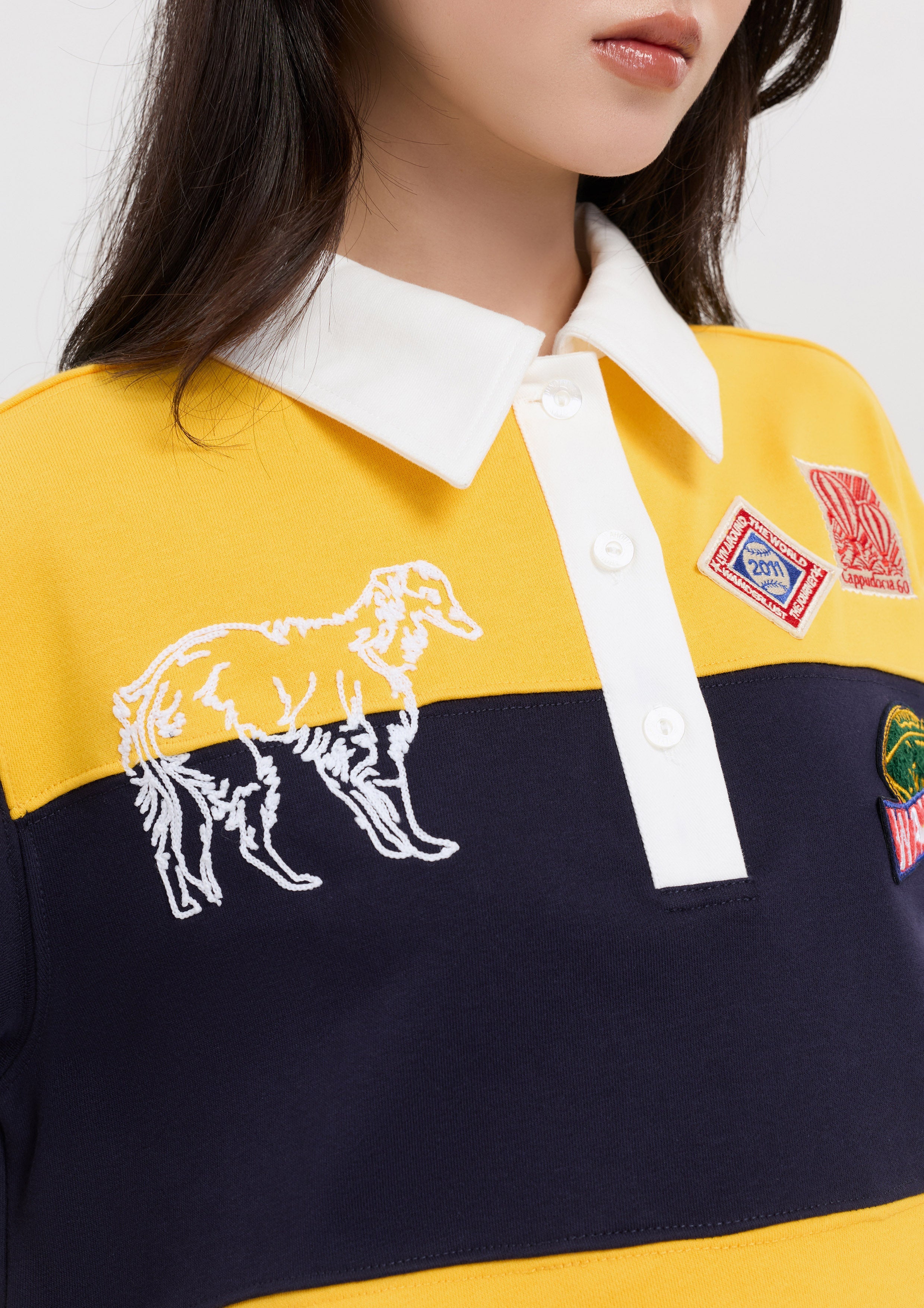 Patch Embroidered Stripe Polo Top The Wandering Remix