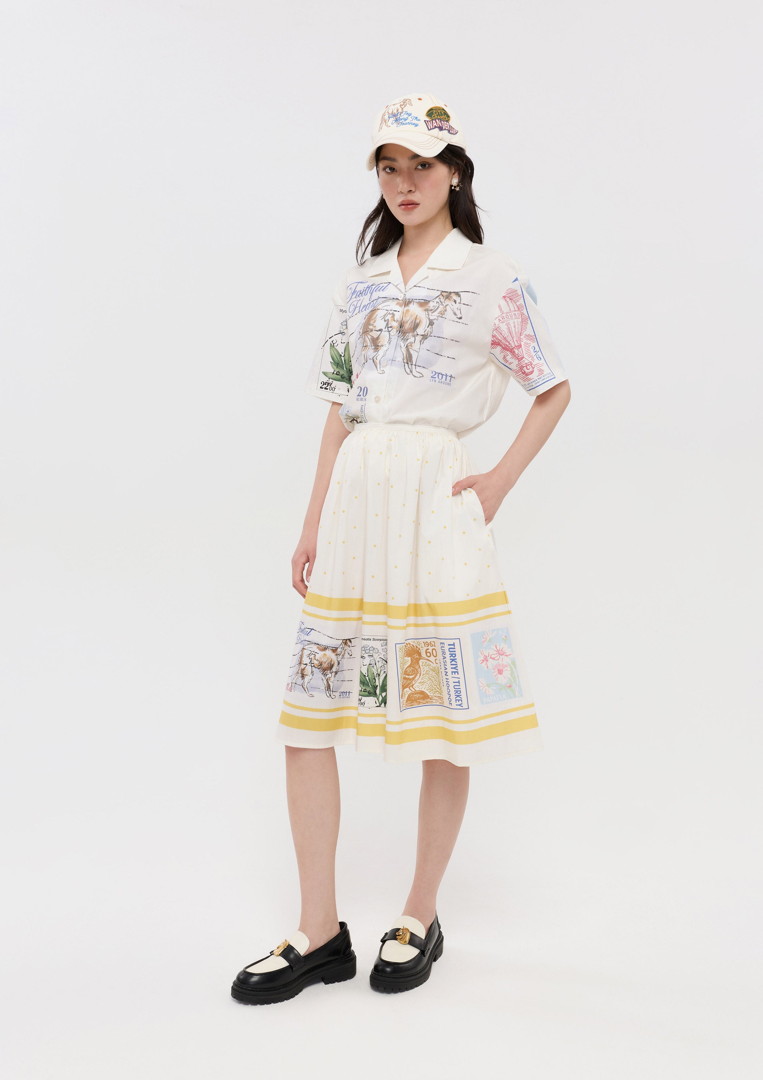 Print Elasticated Waist Midi Skirt The Wandering Remix