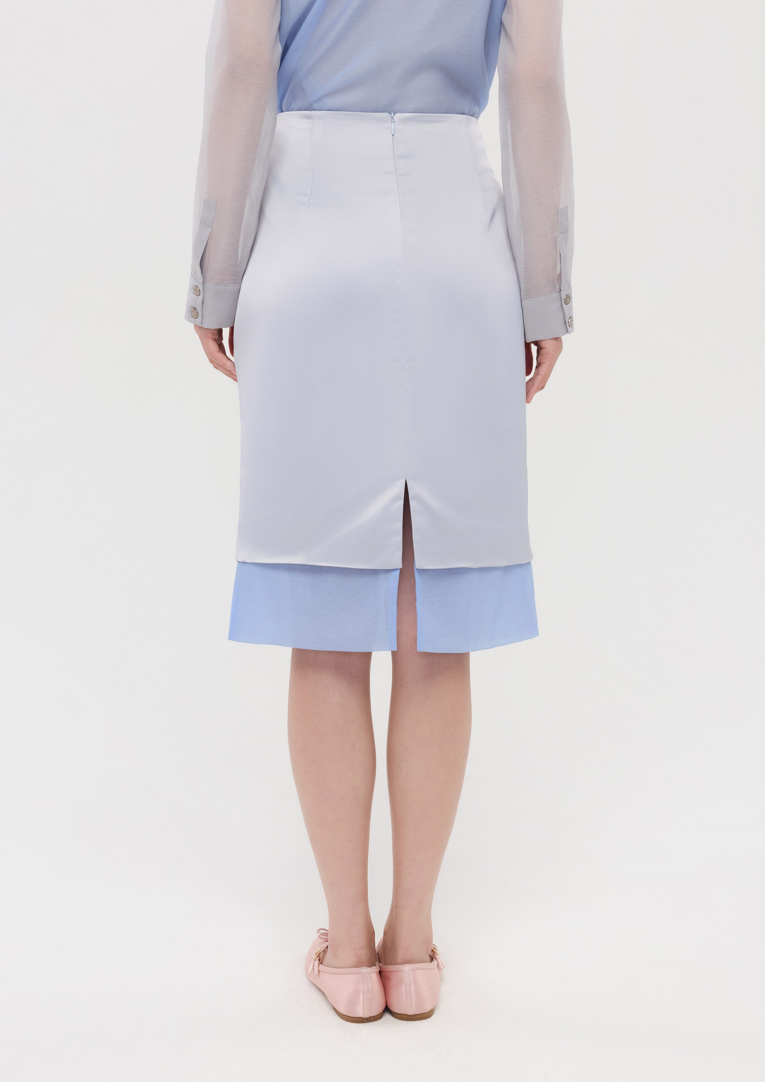 Layered Sheer Pencil Skirt Pristine Blue Sky