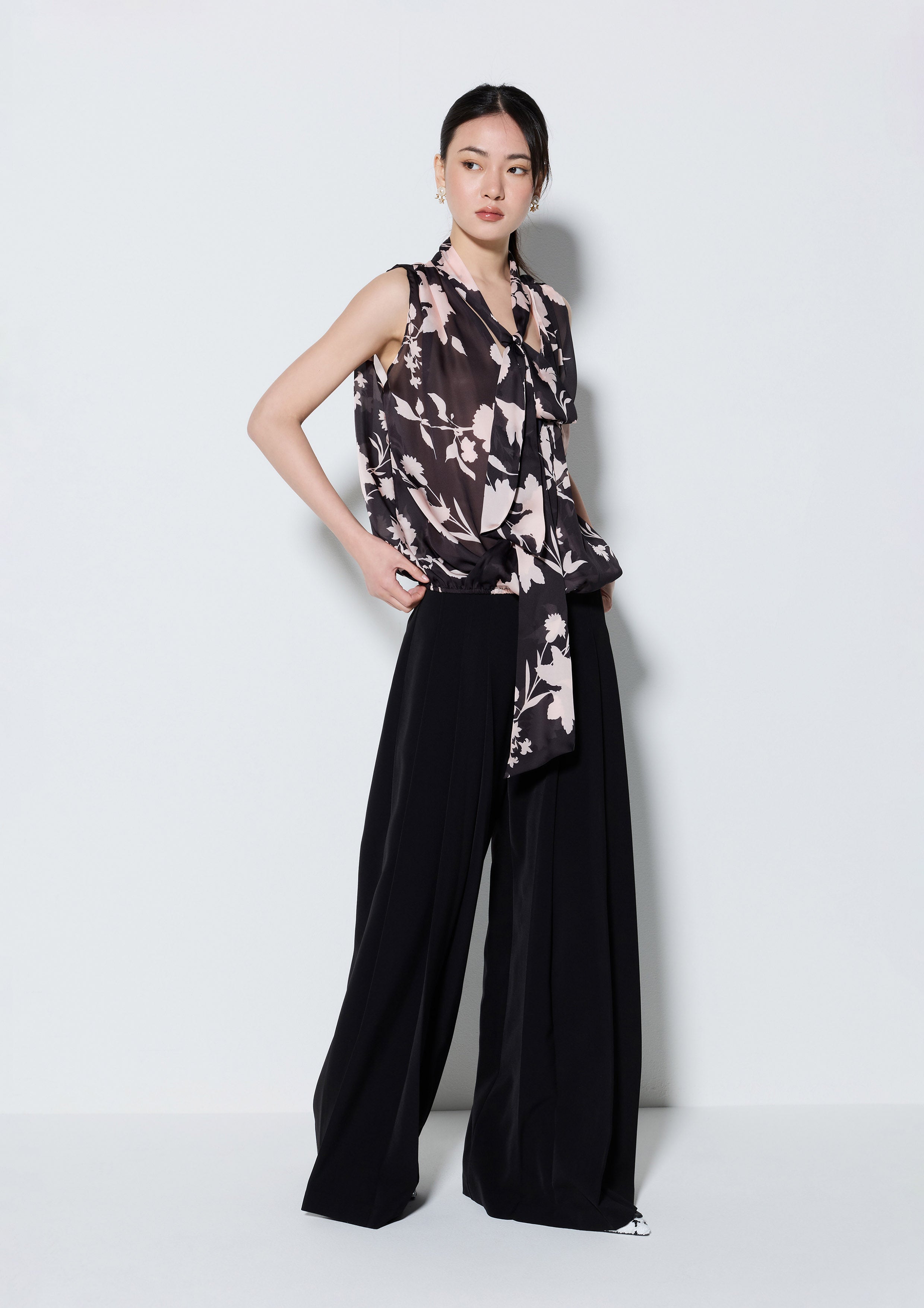 Pleated Flare Leg Trousers Skylore