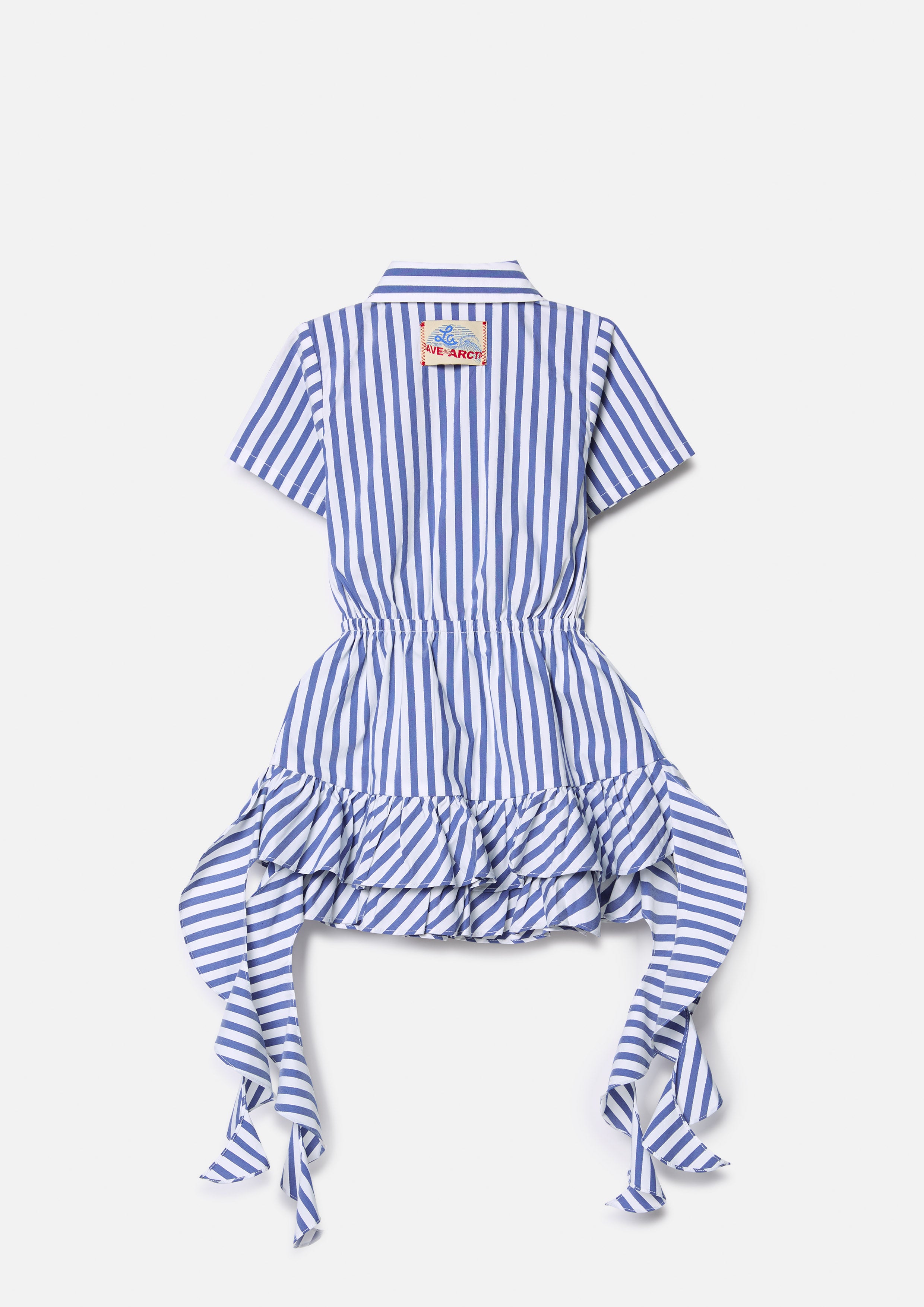 เดรสสั้นลายทางชายกระโปรงแต่งผ้าเดรป คอลเลกชัน You Deserve a Break