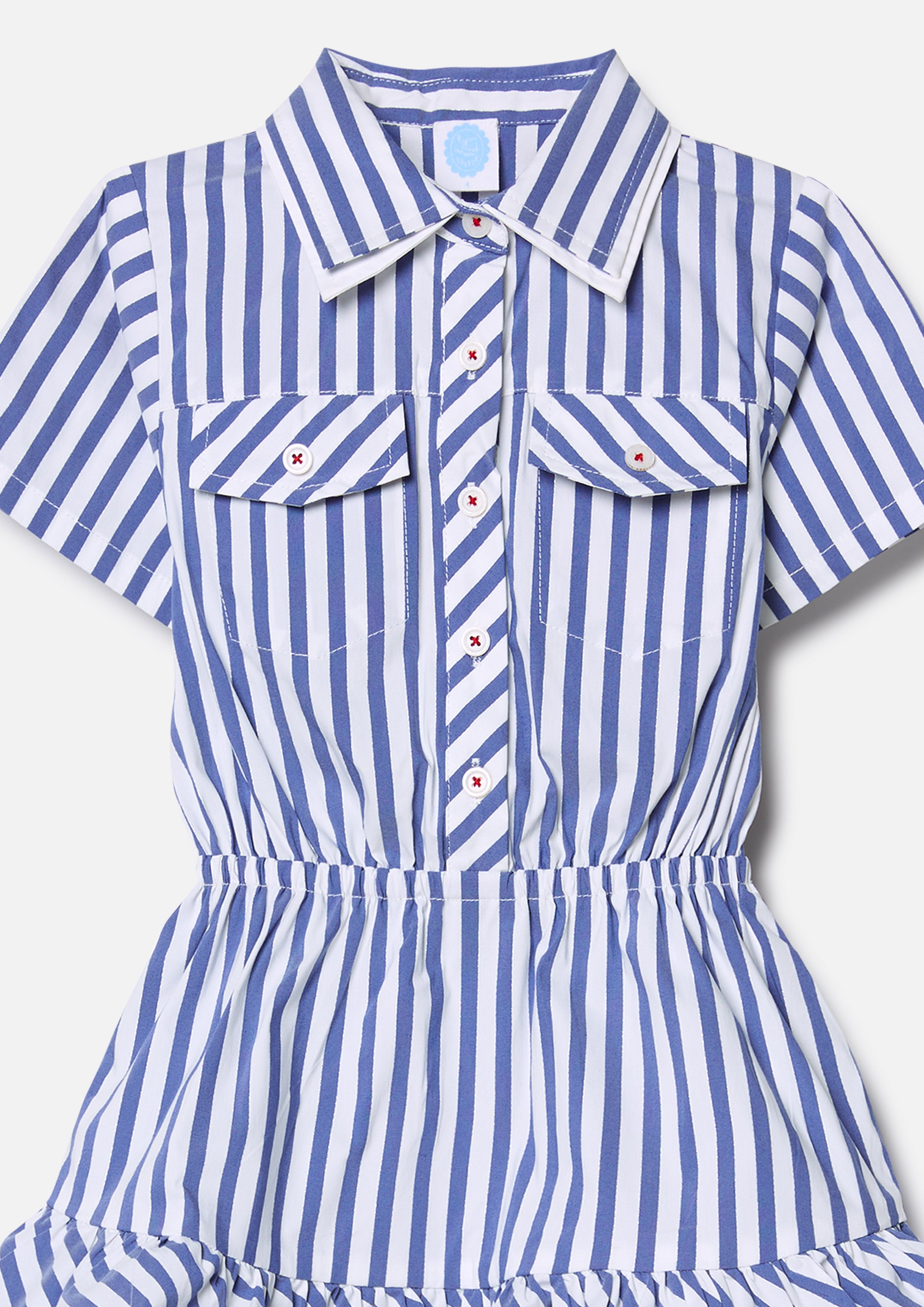 เดรสสั้นลายทางชายกระโปรงแต่งผ้าเดรป คอลเลกชัน You Deserve a Break