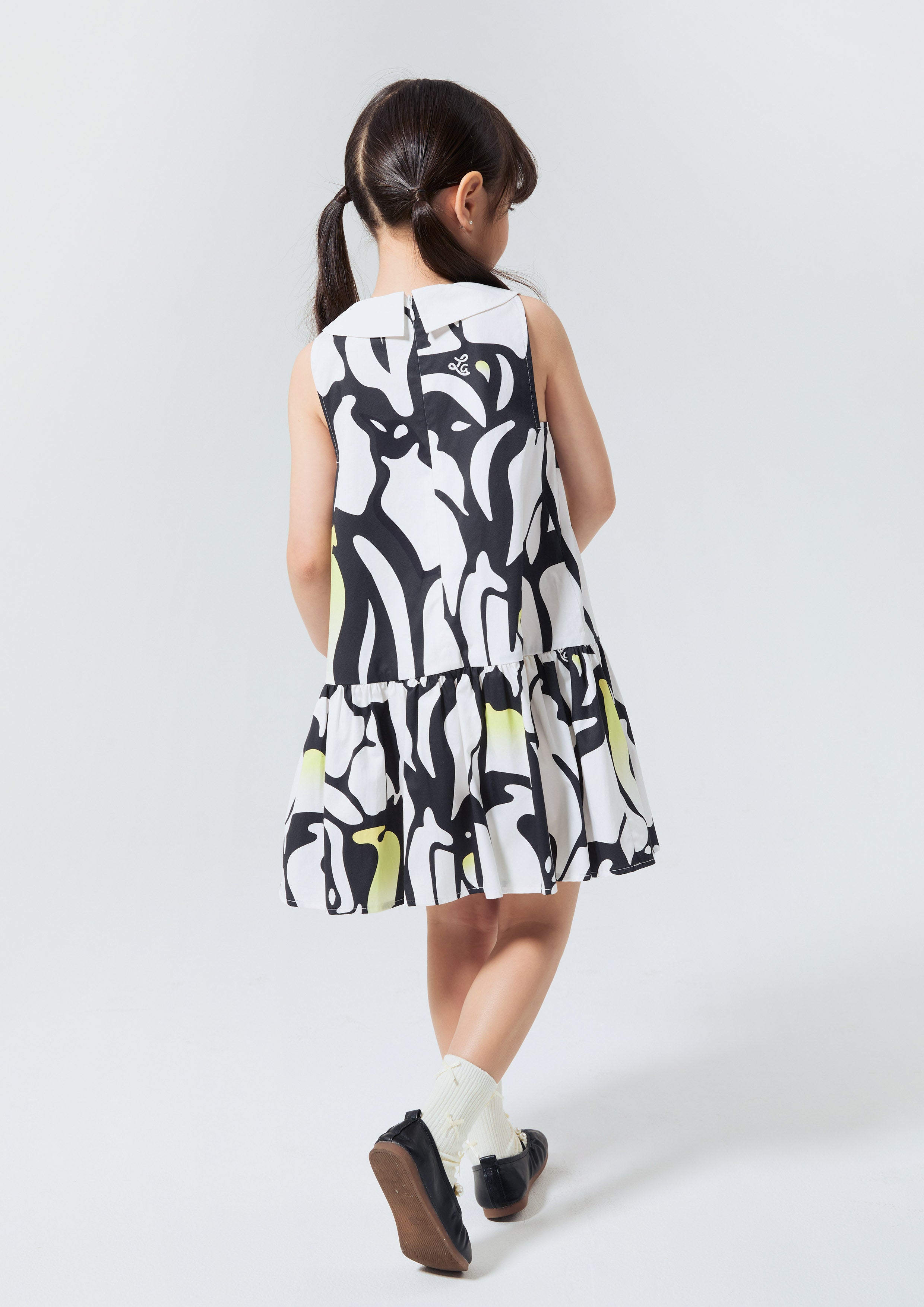 Print Flare Skirt Mini Dress For Mini Girls Artic Noir