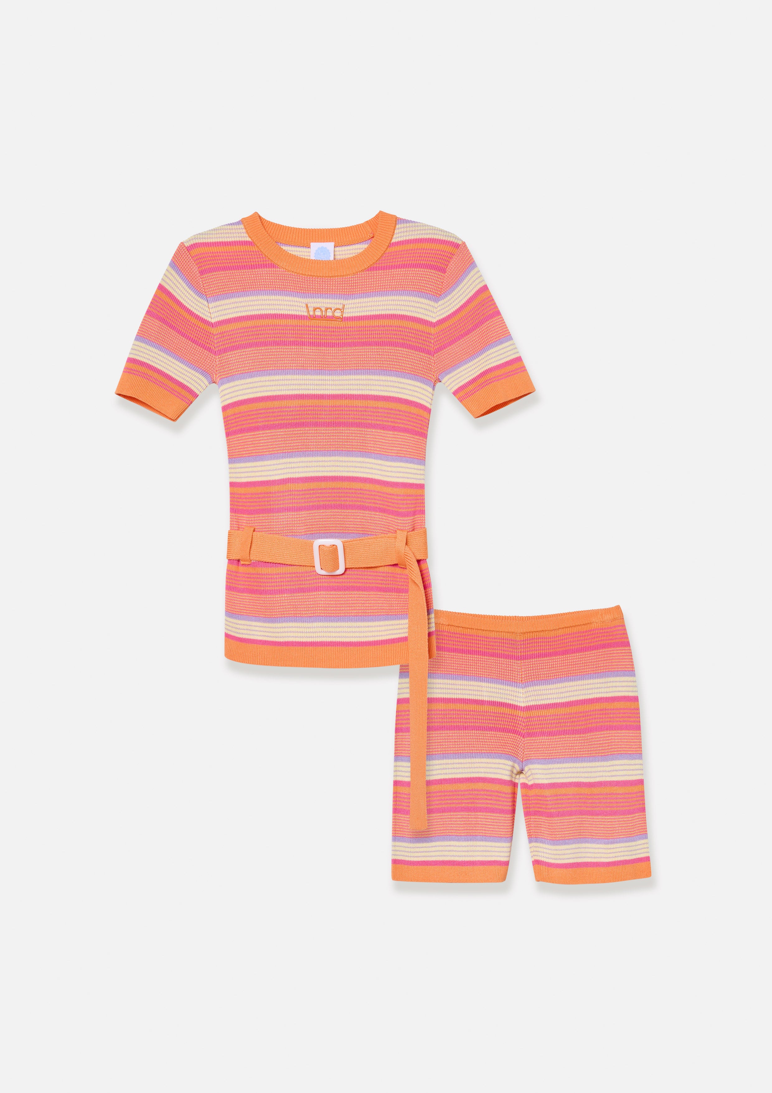 เซ็ทเสื้อนิตแขนสั้นลายทางและกางเกงขาสั้น สำหรับเด็กผู้หญิง คอลเลกชัน Melting Ice (Cream)