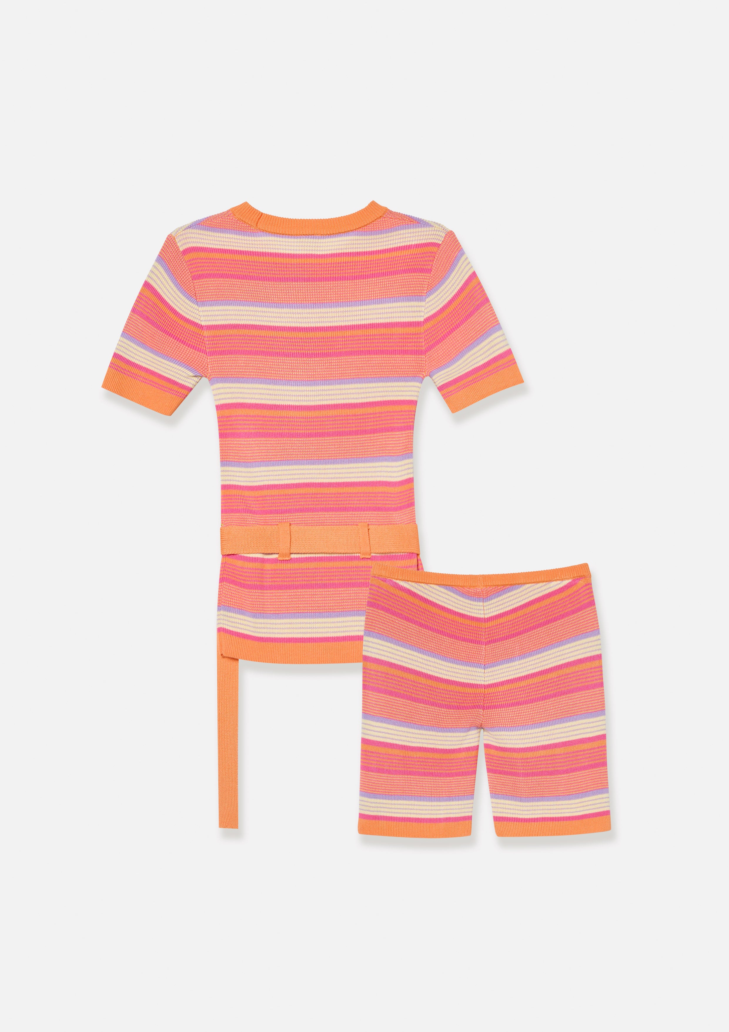 เซ็ทเสื้อนิตแขนสั้นลายทางและกางเกงขาสั้น สำหรับเด็กผู้หญิง คอลเลกชัน Melting Ice (Cream)