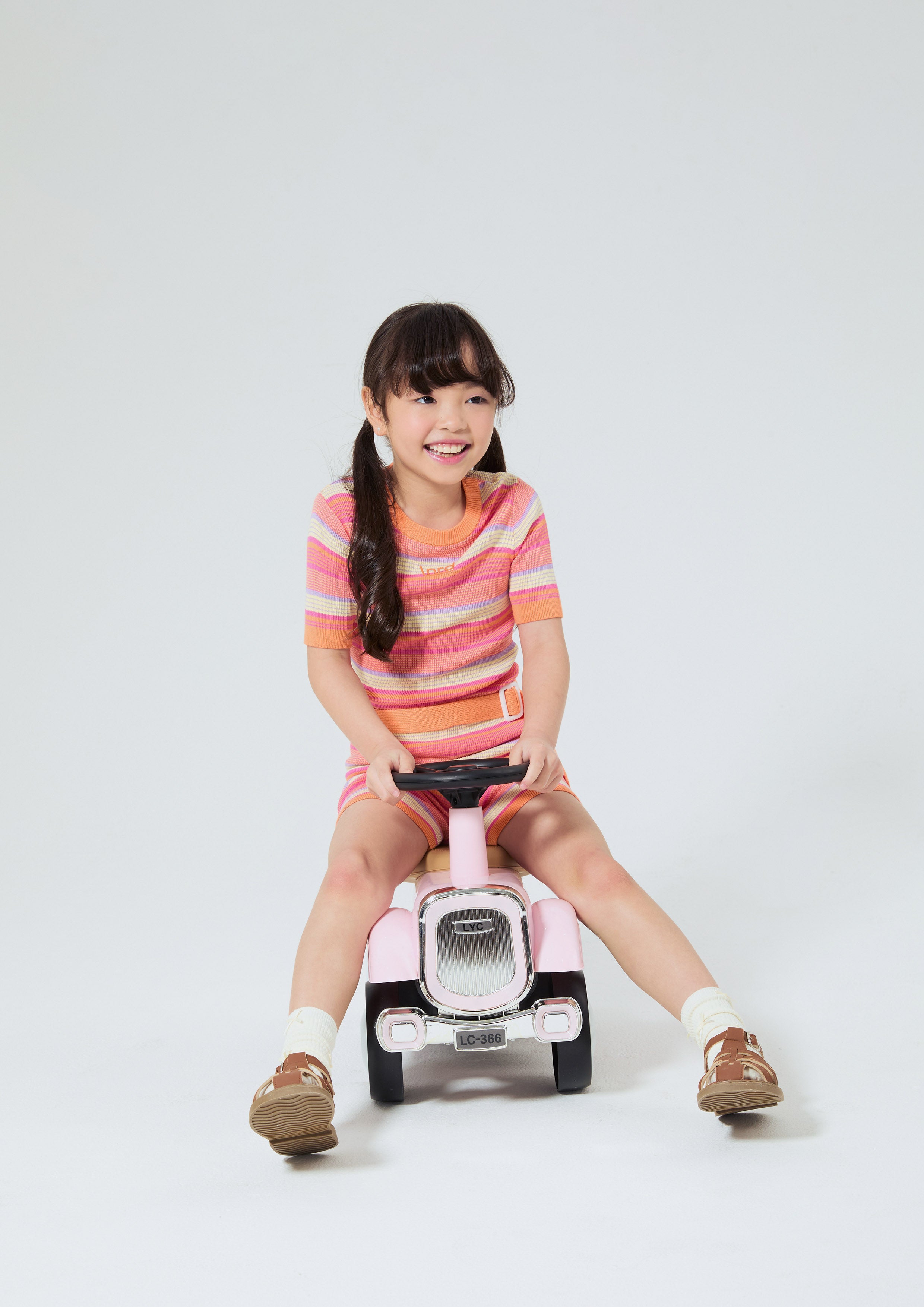 เซ็ทเสื้อนิตแขนสั้นลายทางและกางเกงขาสั้น สำหรับเด็กผู้หญิง คอลเลกชัน Melting Ice (Cream)