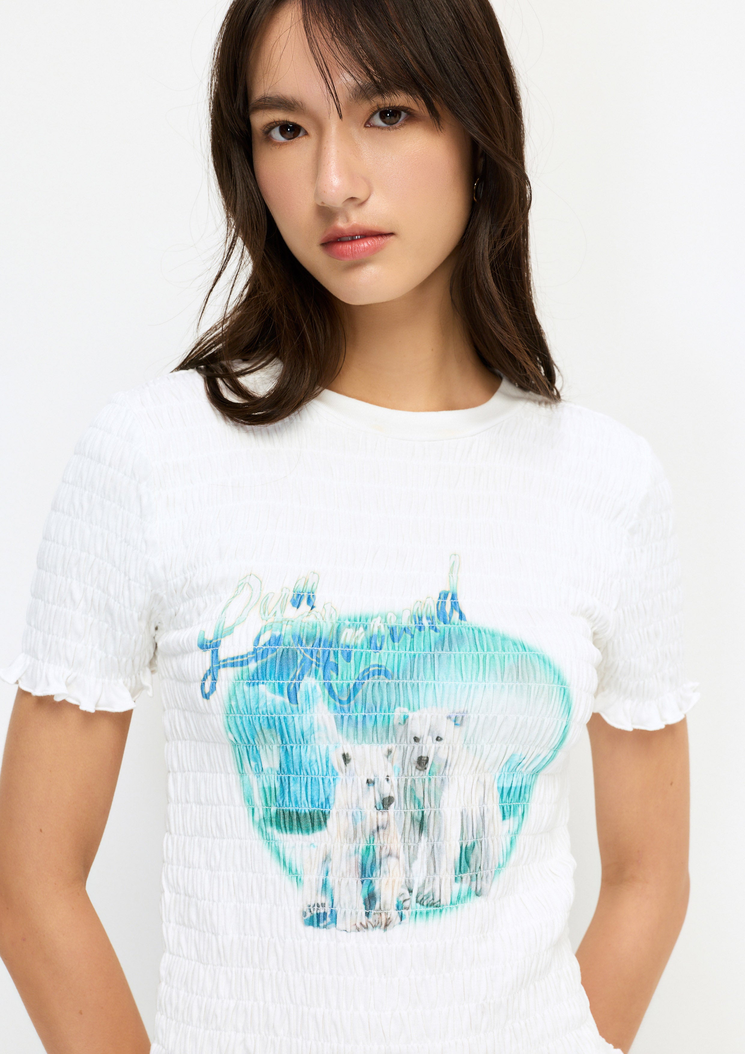 เสื้อยืดแขนสั้นผ้าสม็อคพิมพ์ลาย คอลเลกชัน You Deserve a Break