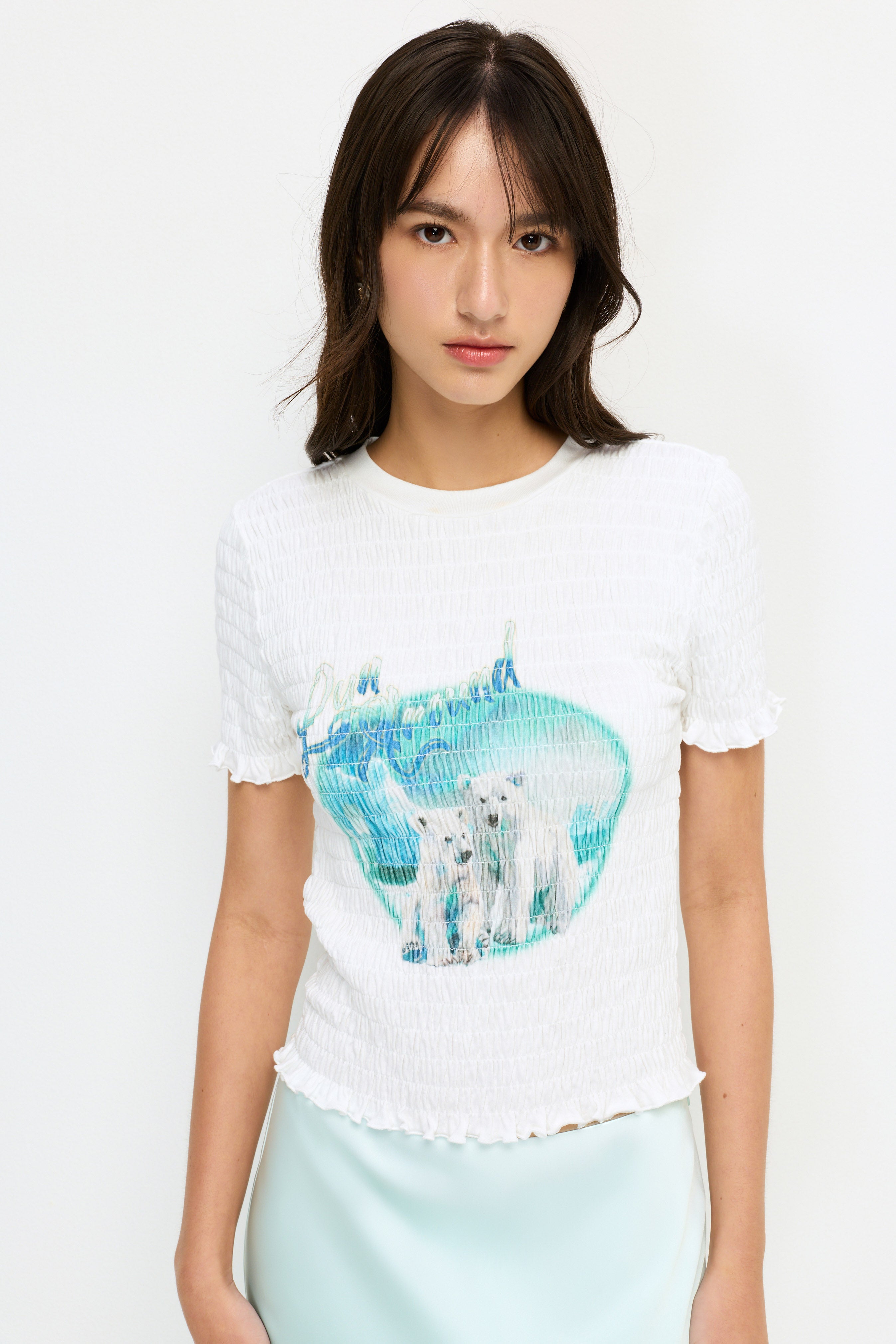 เสื้อยืดแขนสั้นผ้าสม็อคพิมพ์ลาย คอลเลกชัน You Deserve a Break