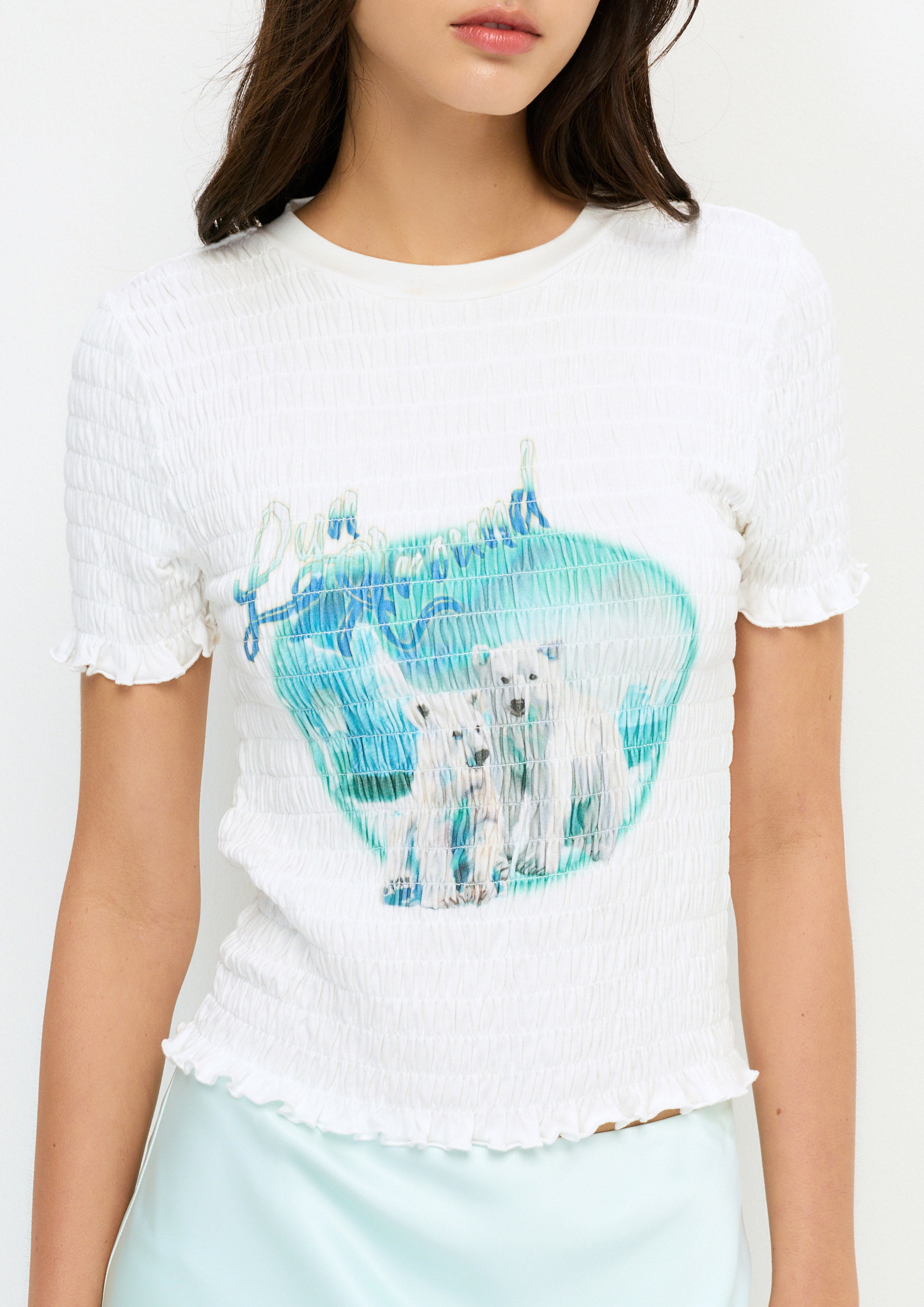 เสื้อยืดแขนสั้นผ้าสม็อคพิมพ์ลาย คอลเลกชัน You Deserve a Break