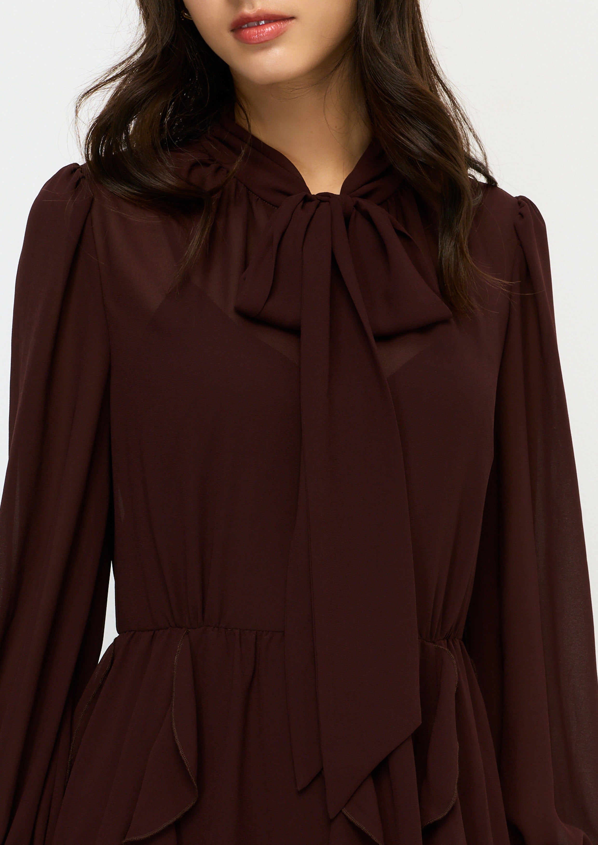 Bow Tie Neck Ruffle Skirt Mini Dress Aurora Veil