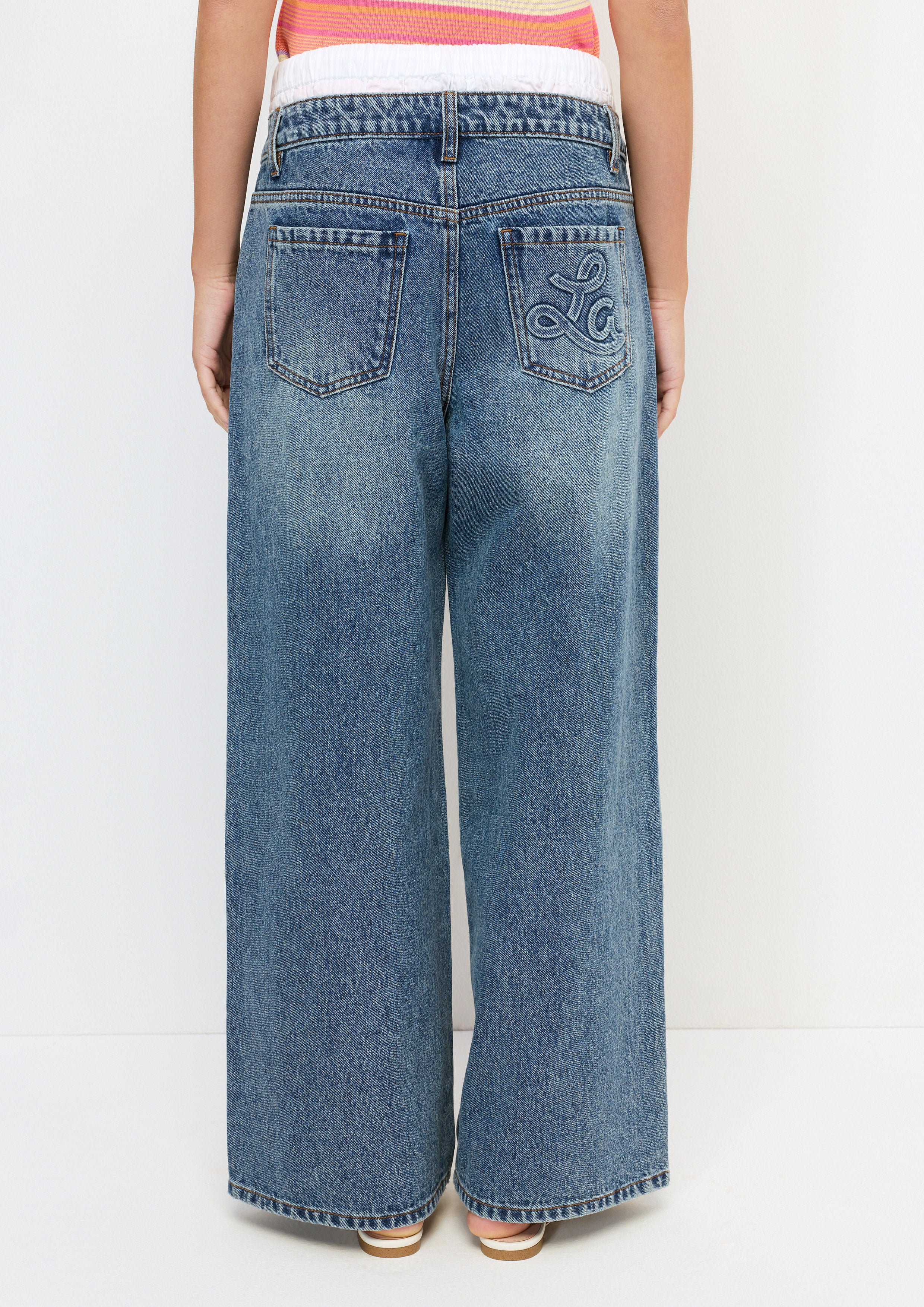 Layered Drawstring Denim Pants Melting Ice (Cream)
