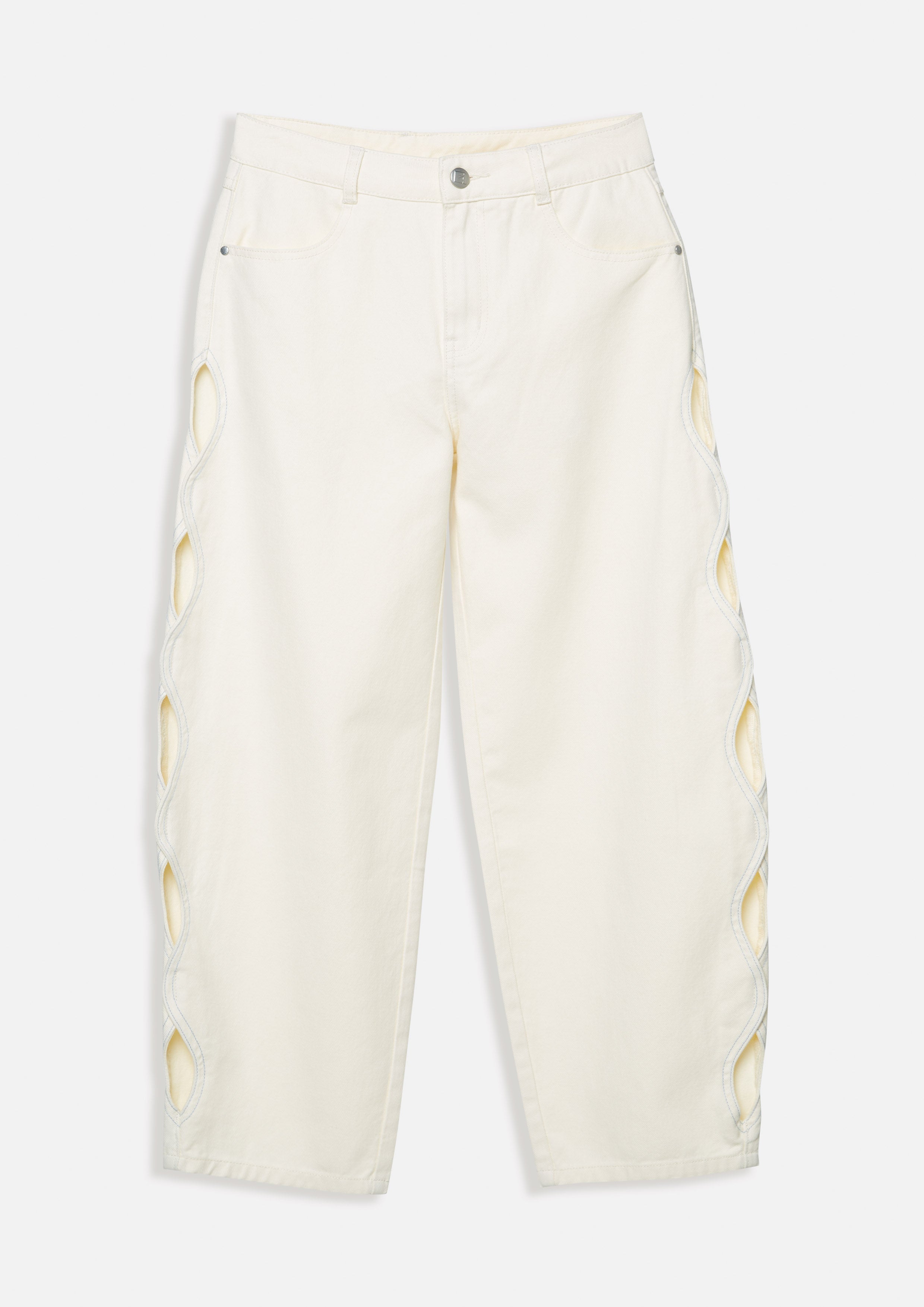 กางเกงเดนิมขากว้างแต่งคัตเอาท์ คอลเลกชัน Crystaline