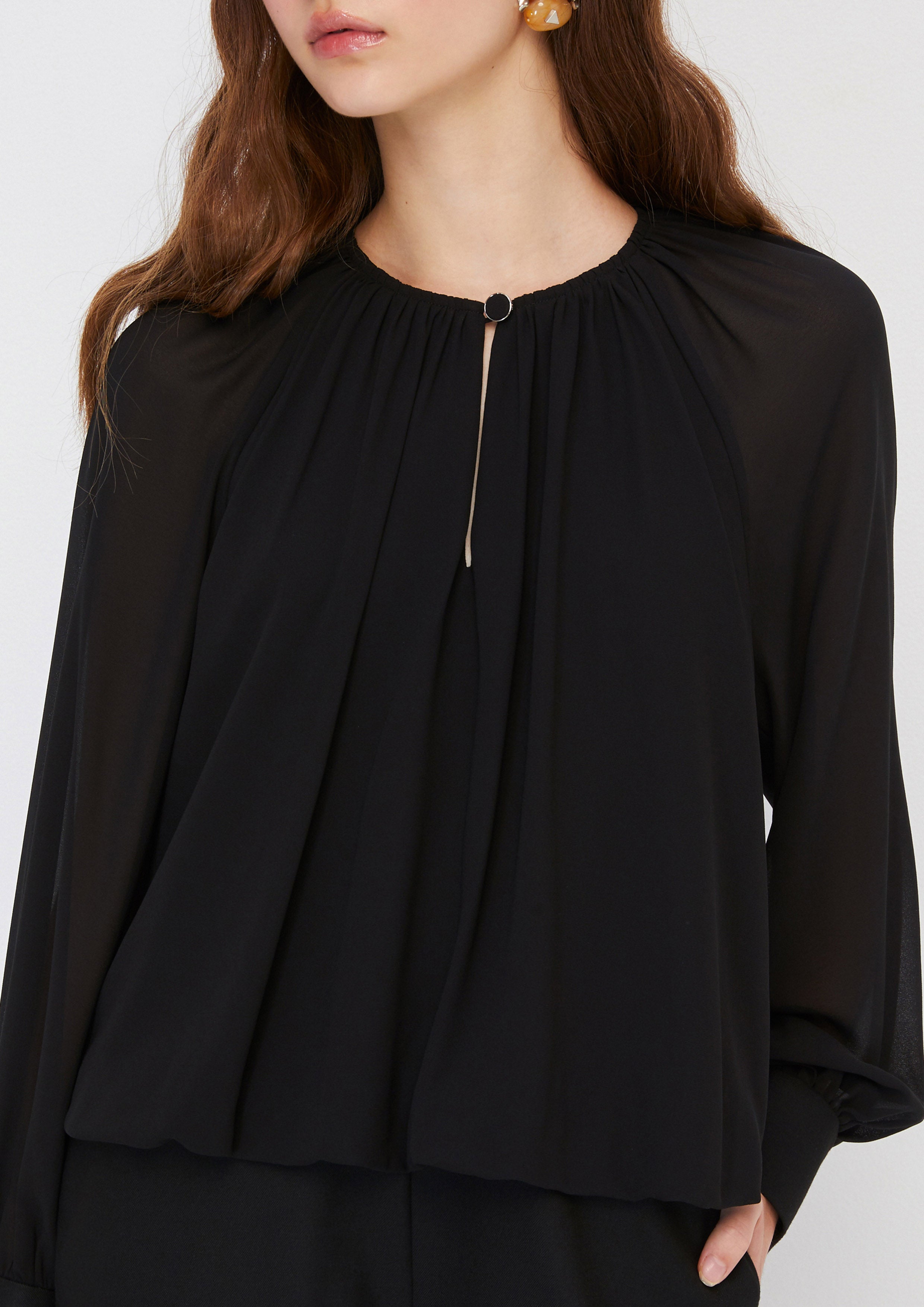 Sheer Sleeve Romper Arctic Noir