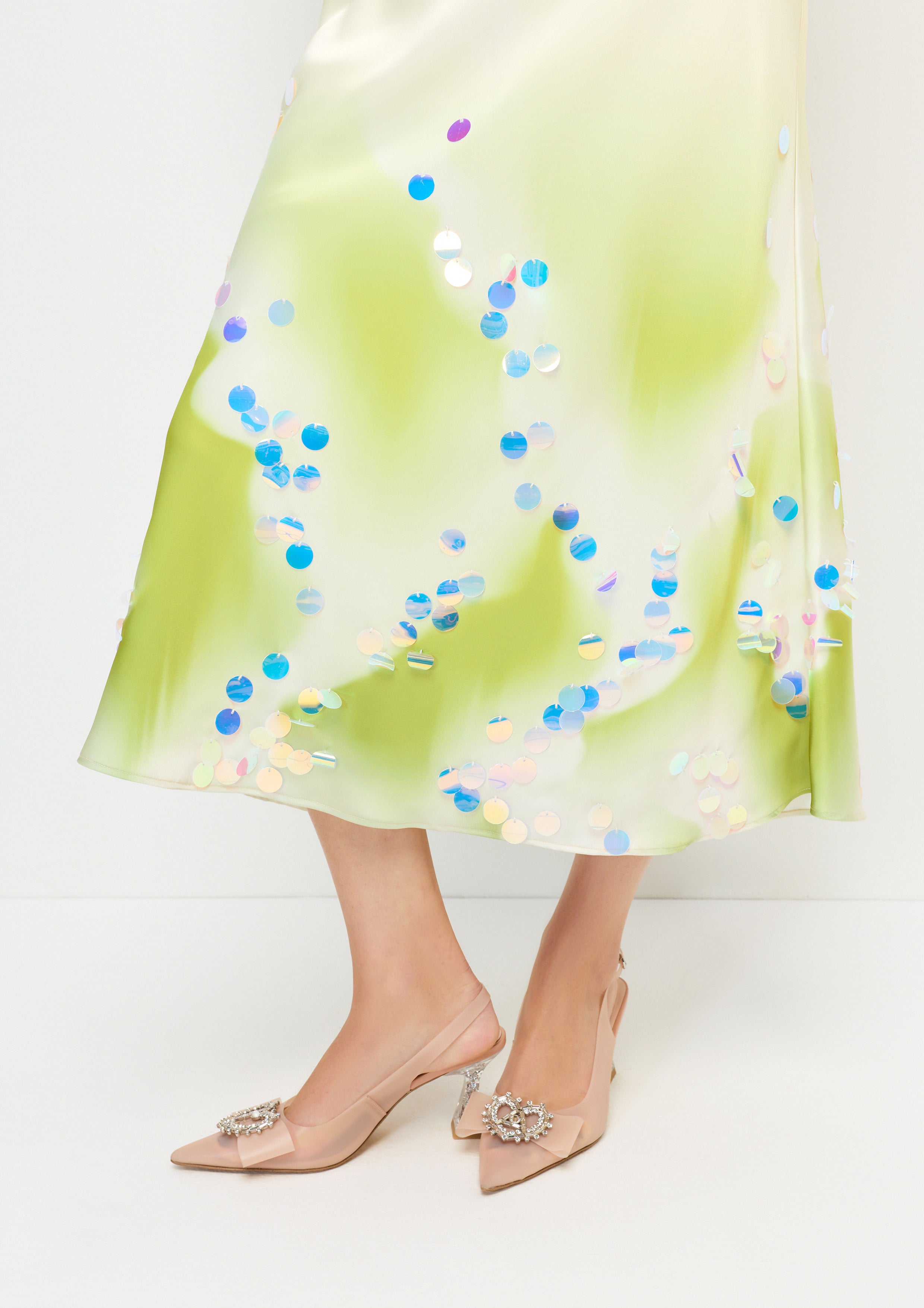 Satin Sequin Skirt Dress Aurora Veil