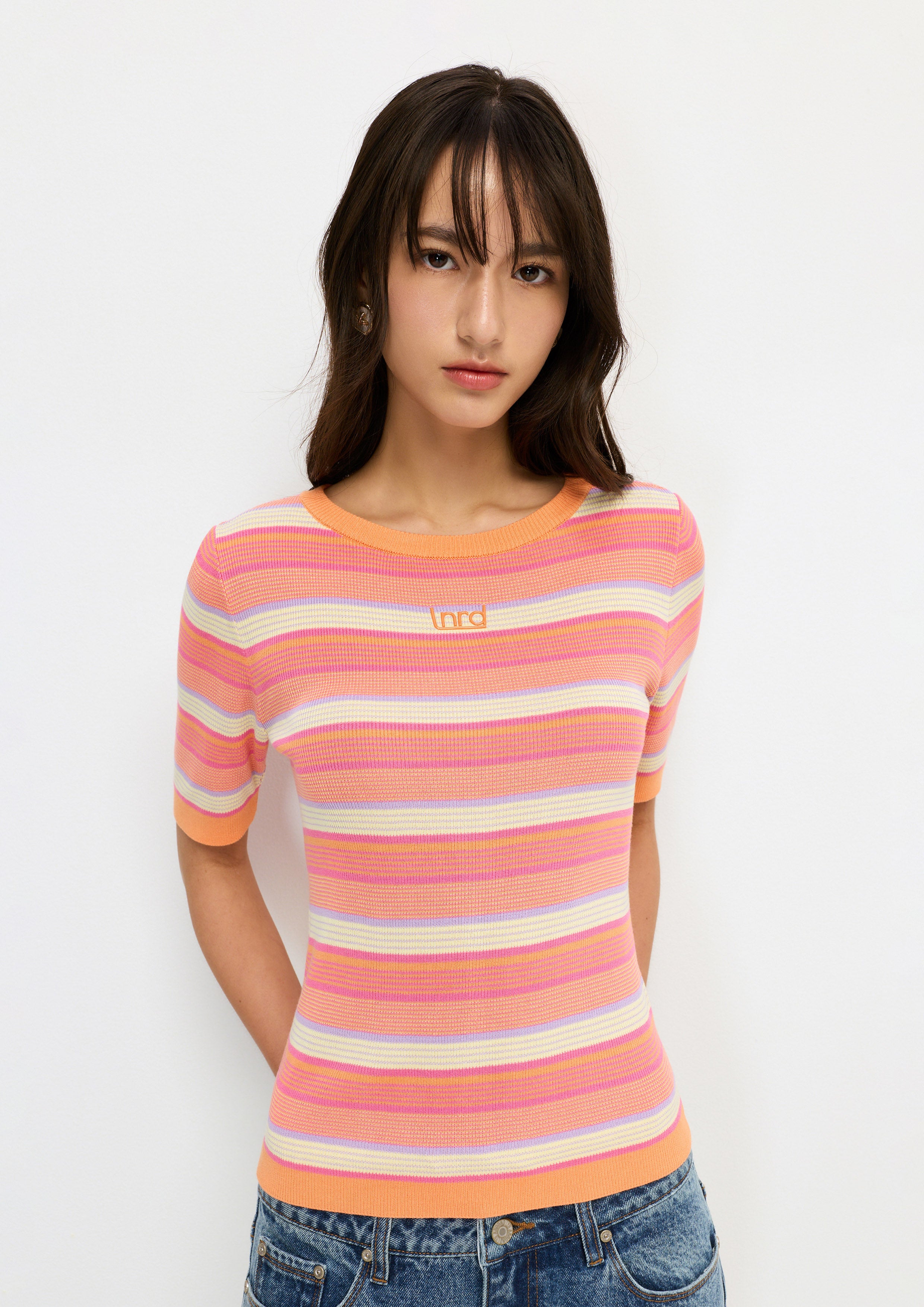 เสื้อนิตแขนสั้นลายทาง คอลเลกชัน Melting Ice (Cream)