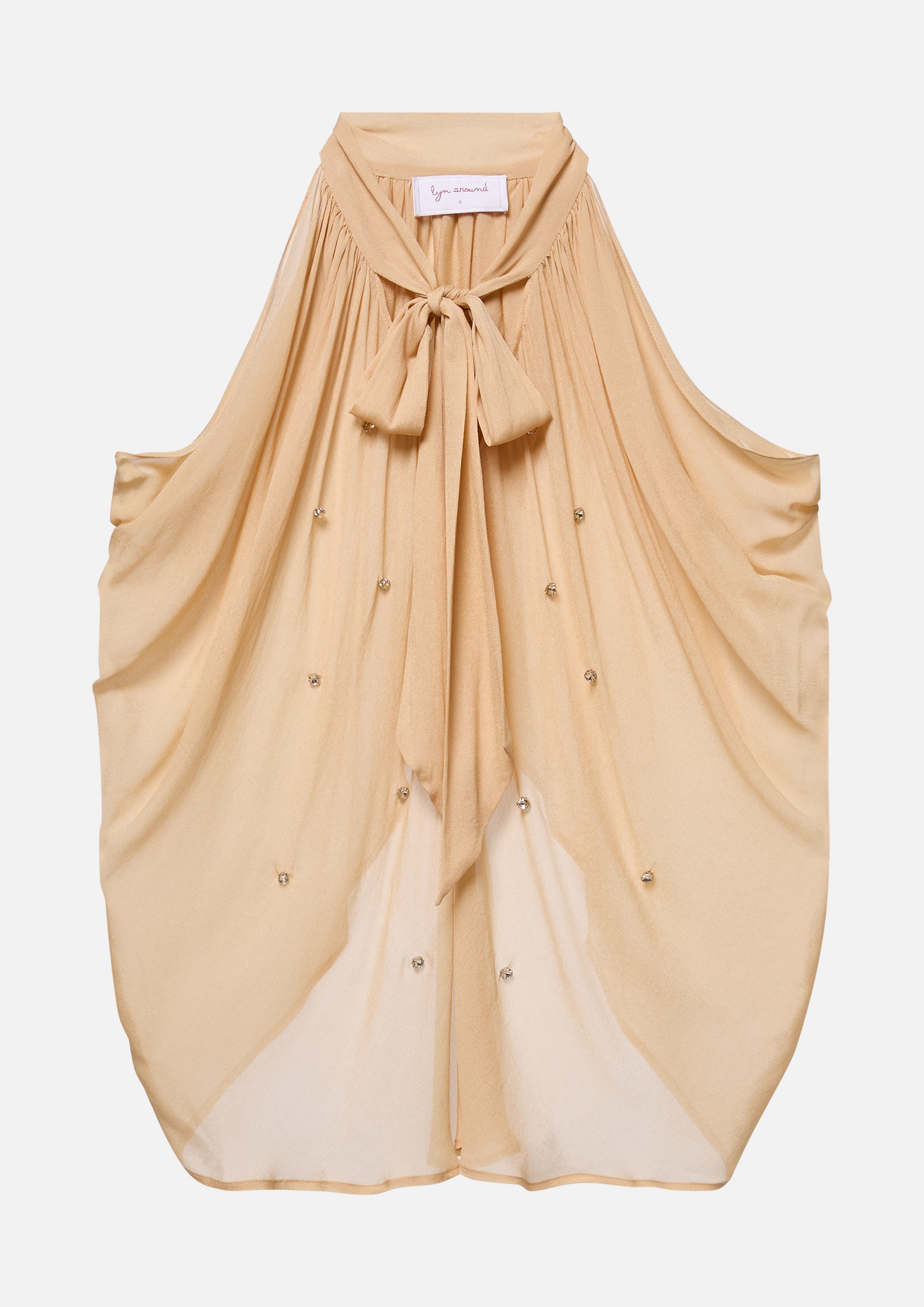 เสื้อแขนกุดแต่งคริสตัลคอเสื้อผูกโบ คอลเลกชัน Reviere