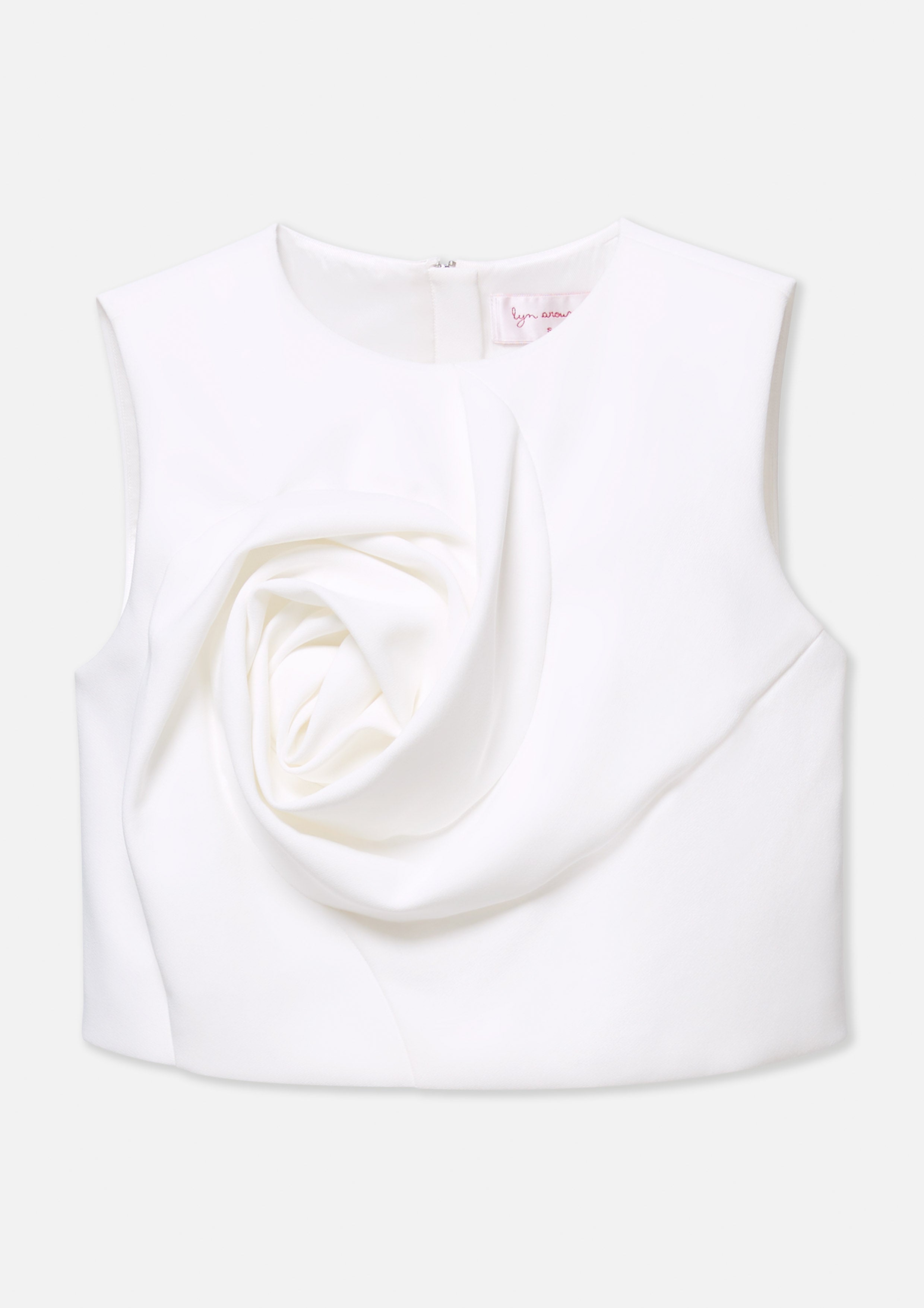 เสื้อครอปซาตินแต่งดอกกุหลาบ คอลเลกชัน Reviere