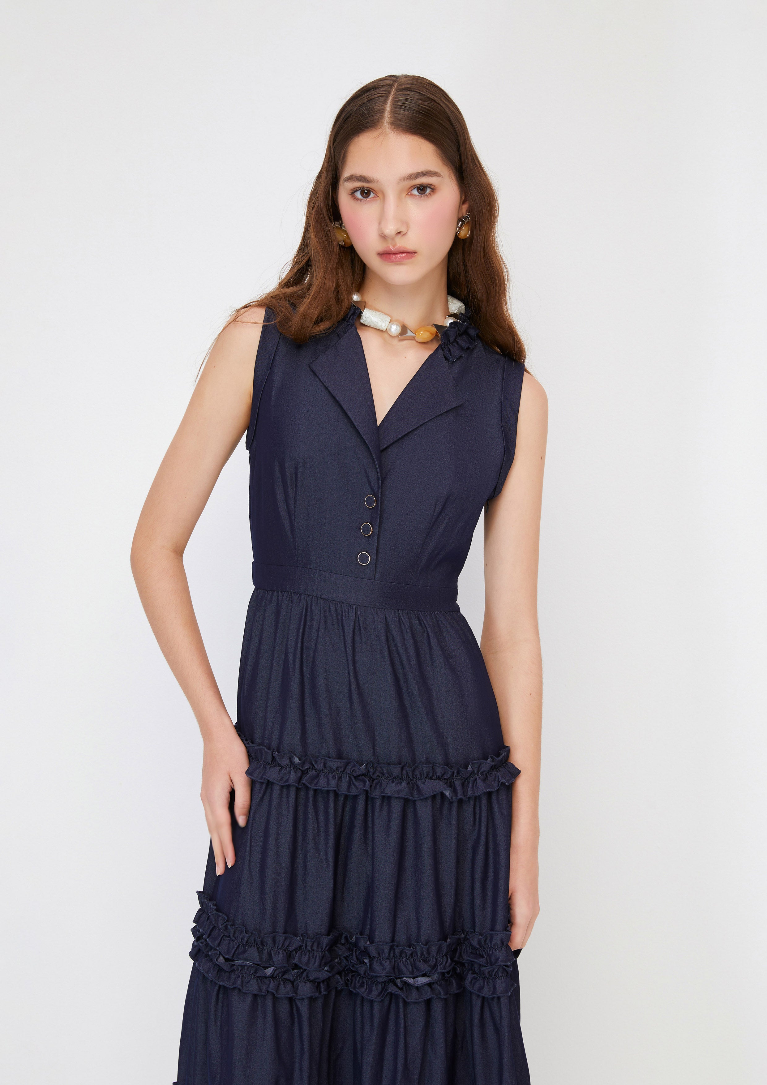 เดรสกระโปรงยาวต่อชั้นแต่งระบาย คอลเลกชัน Melting Ice (Cream)