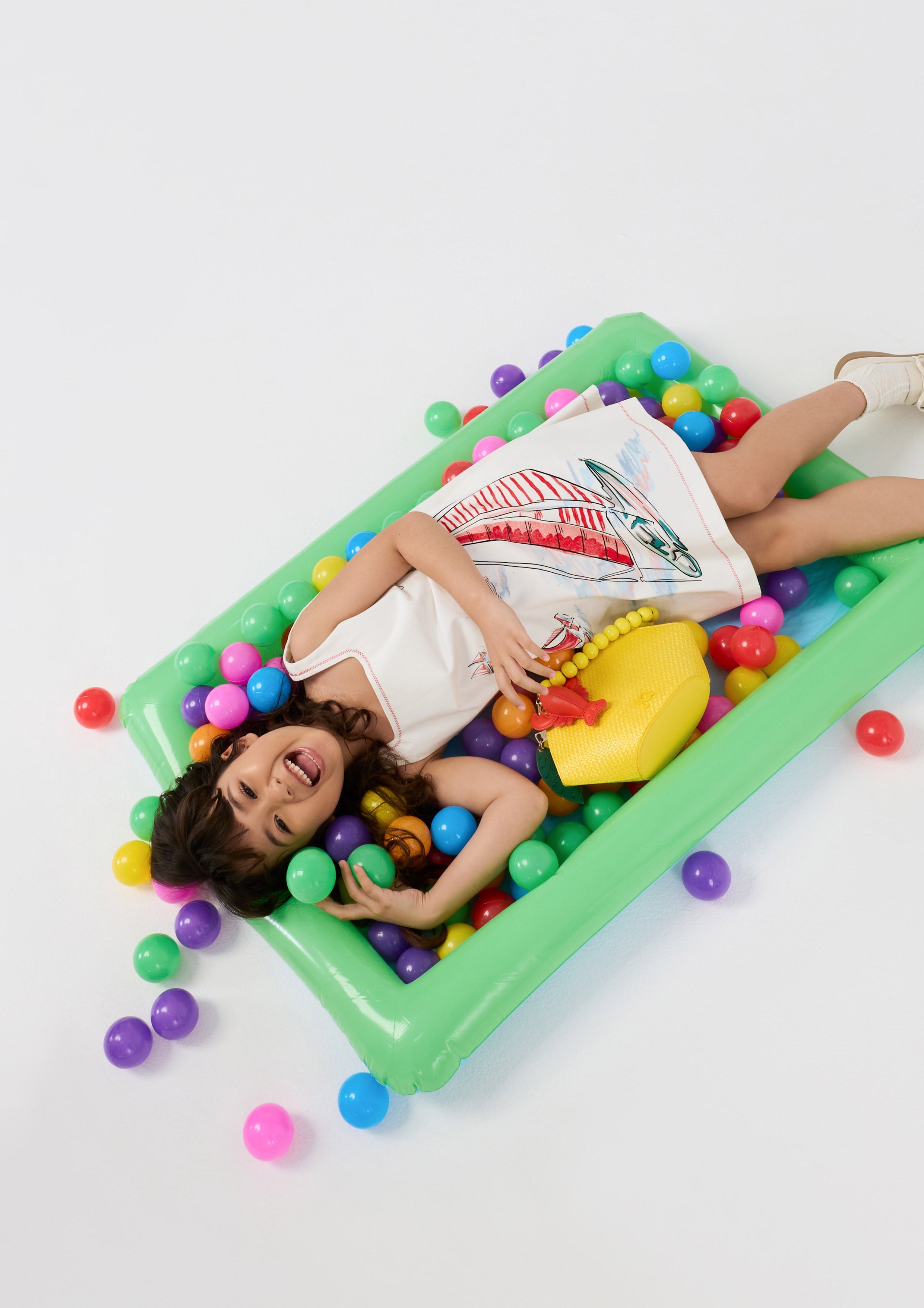 เดรสสั้นพิมพ์ลายเรือใบ สำหรับเด็กผู้หญิง คอลเลกชัน Califonia Yacht Club