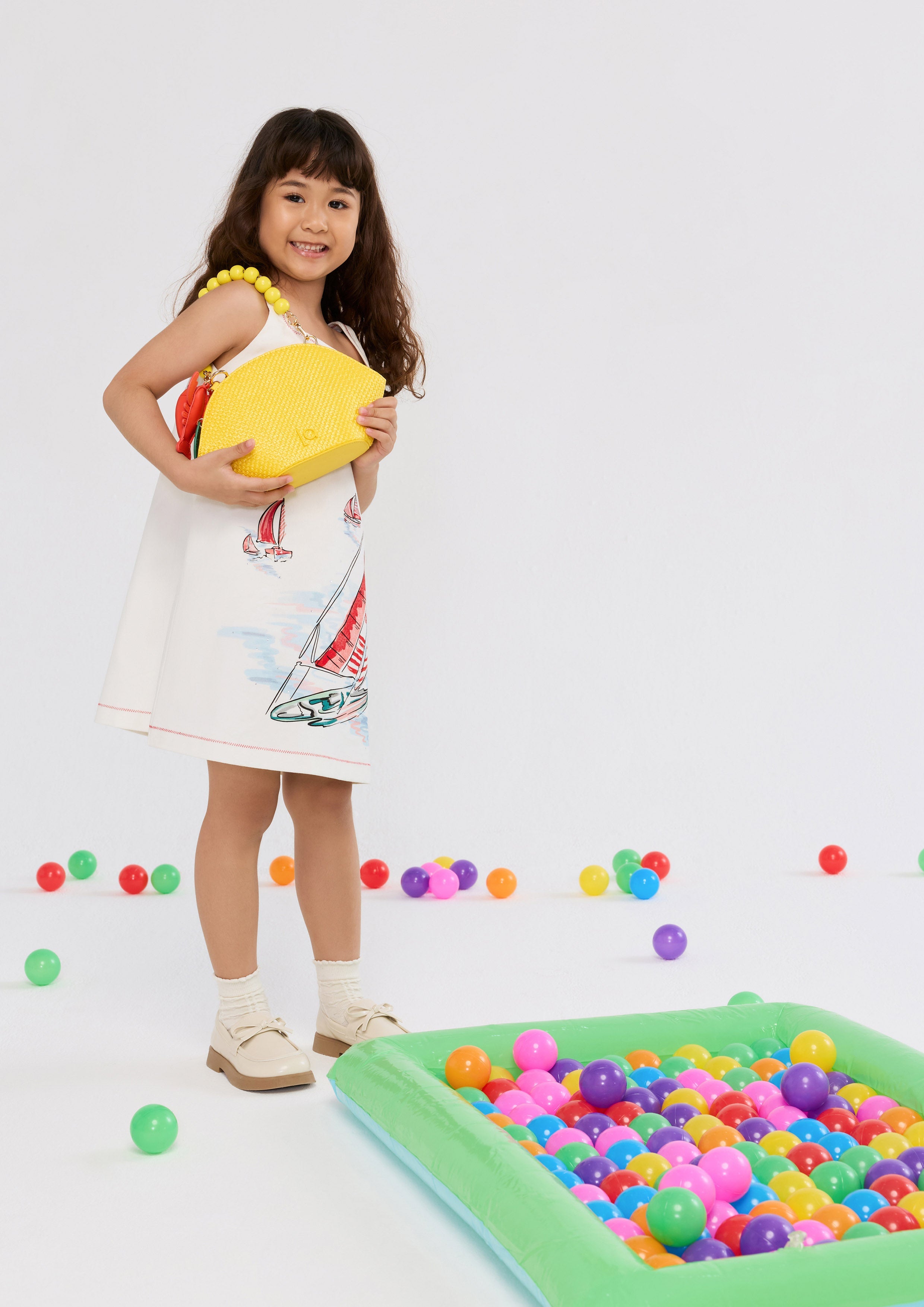 เดรสสั้นพิมพ์ลายเรือใบ สำหรับเด็กผู้หญิง คอลเลกชัน Califonia Yacht Club