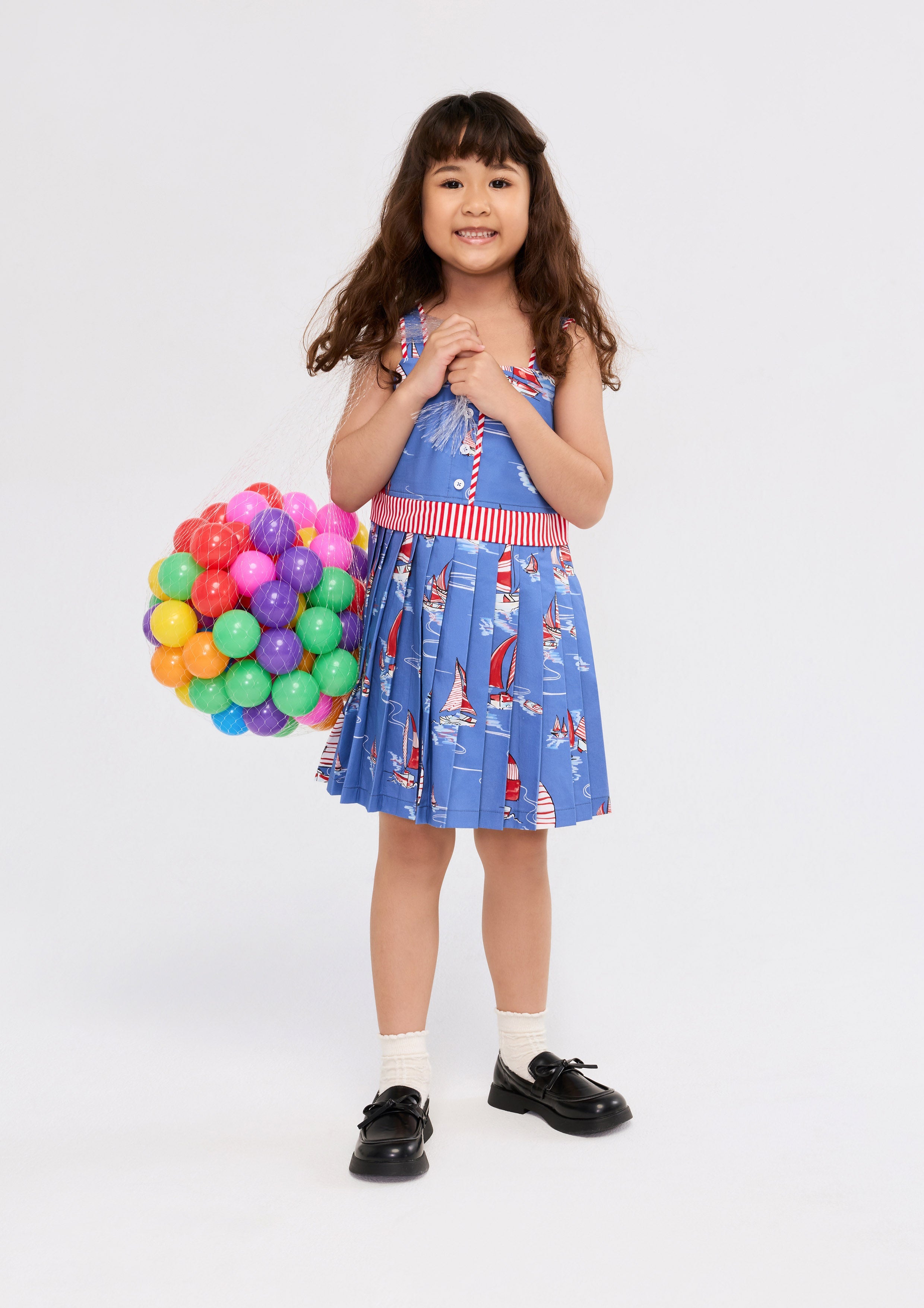 Print Pleated Skirt Mini Dress For Mini Girls Califonia Yacht Club