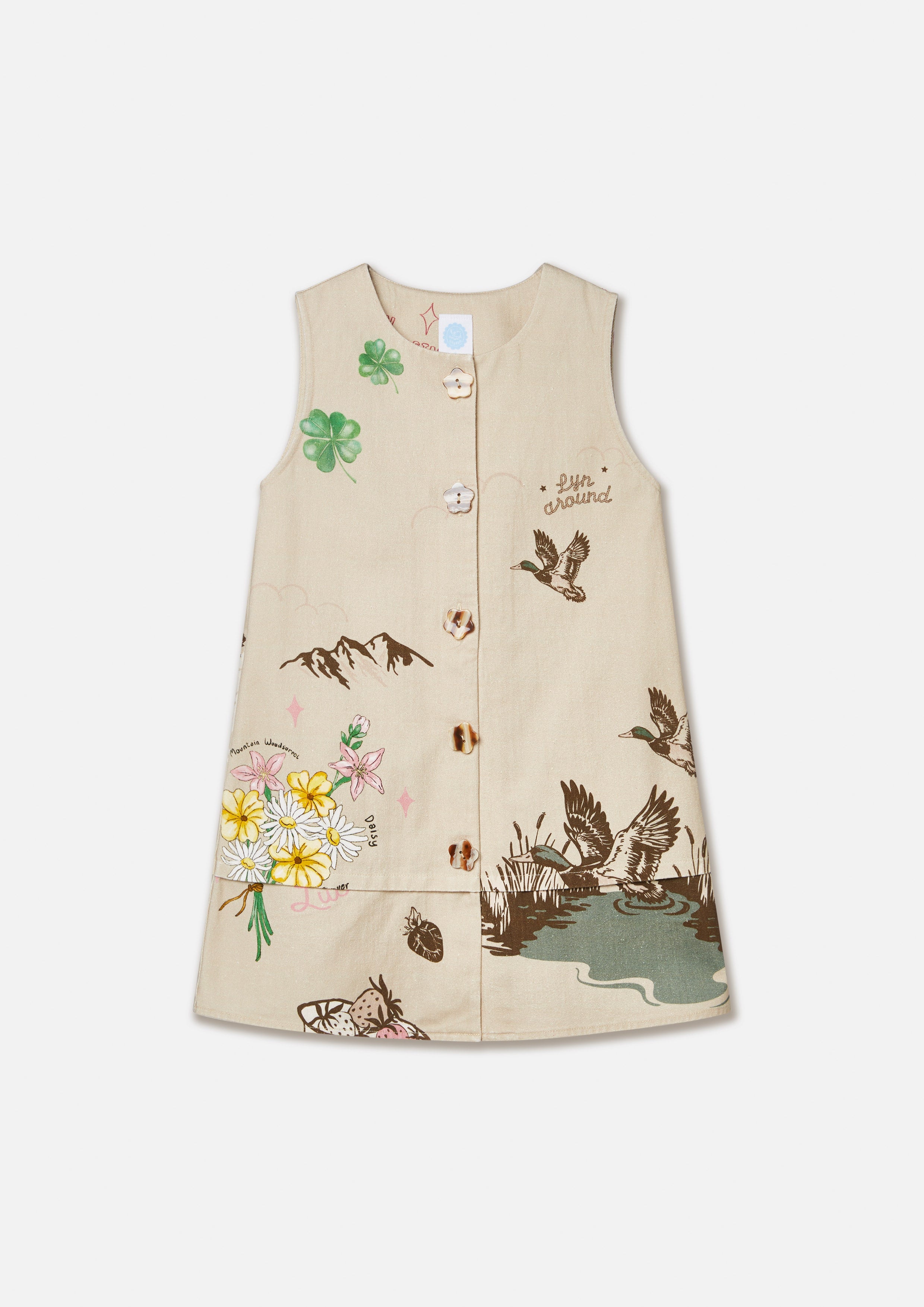 Print Button Up Mini Dress For Mini Girl Camp Diary