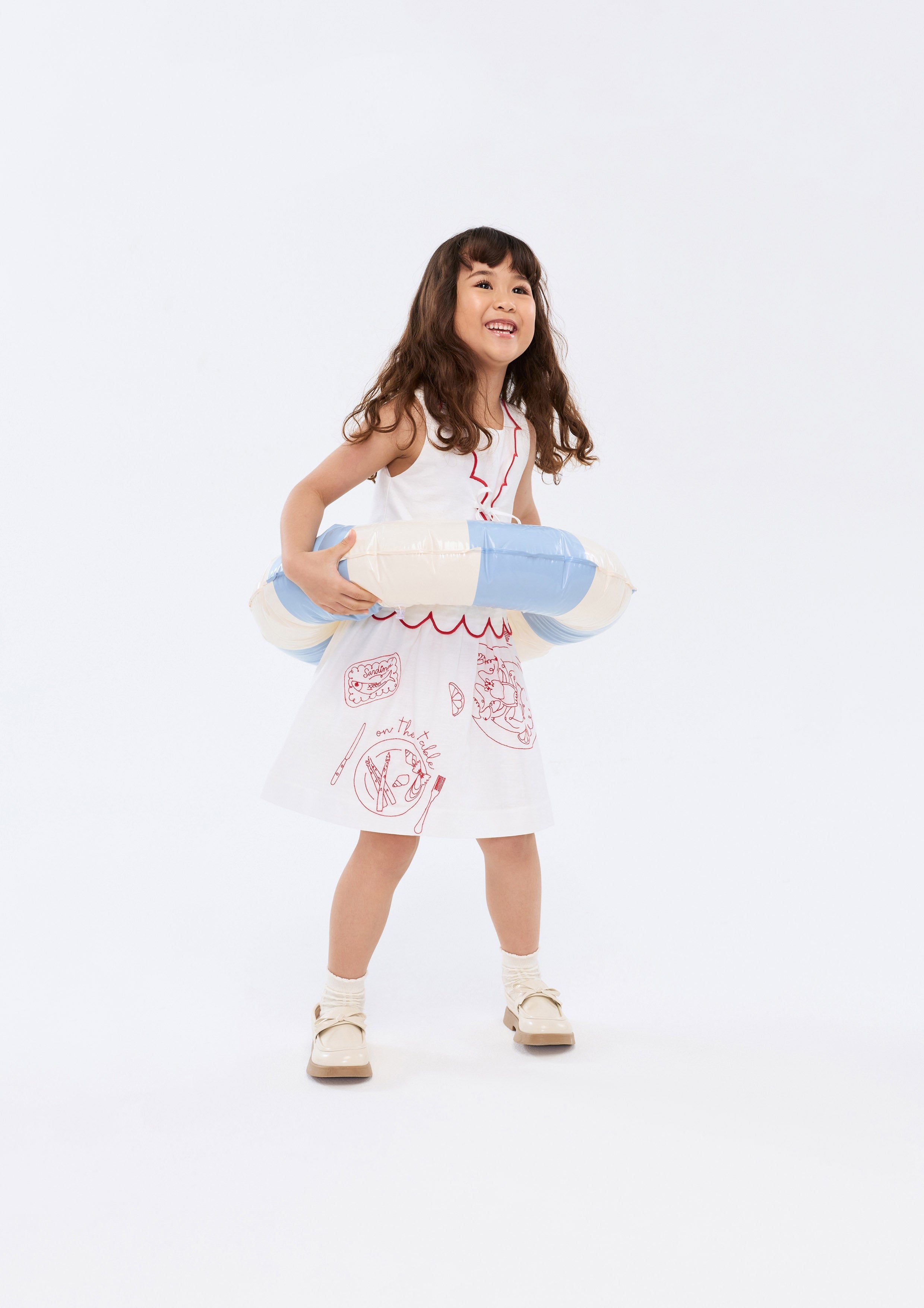 Contrast Embroidered Scallop Trim Mini Dress For Mini Girls Chasing the Sun