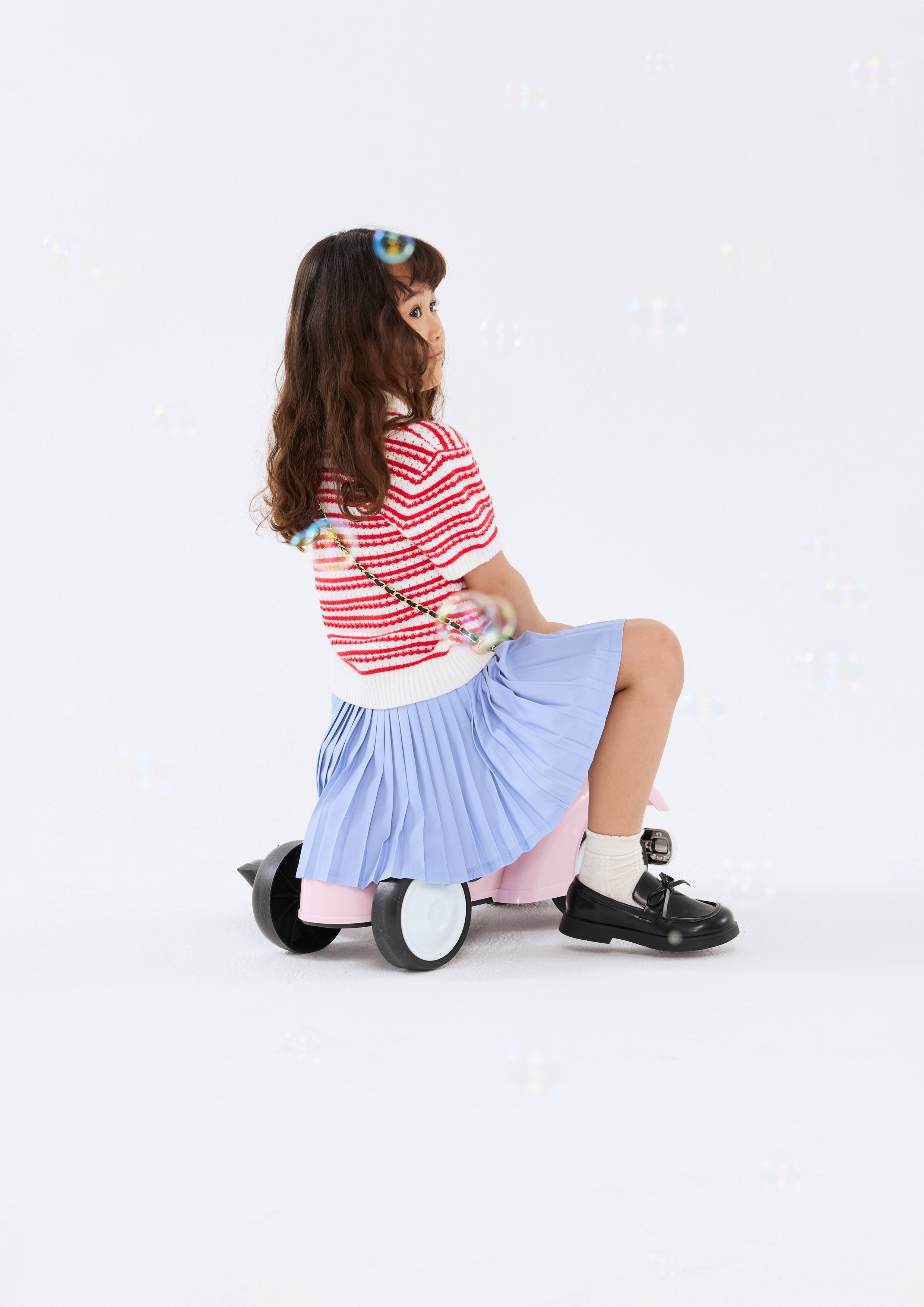 เสื้อนิตแขนสั้นลายทางปักโลโก้ สำหรับเด็กผู้หญิง คอลเลกชัน Califonia Yacht Club