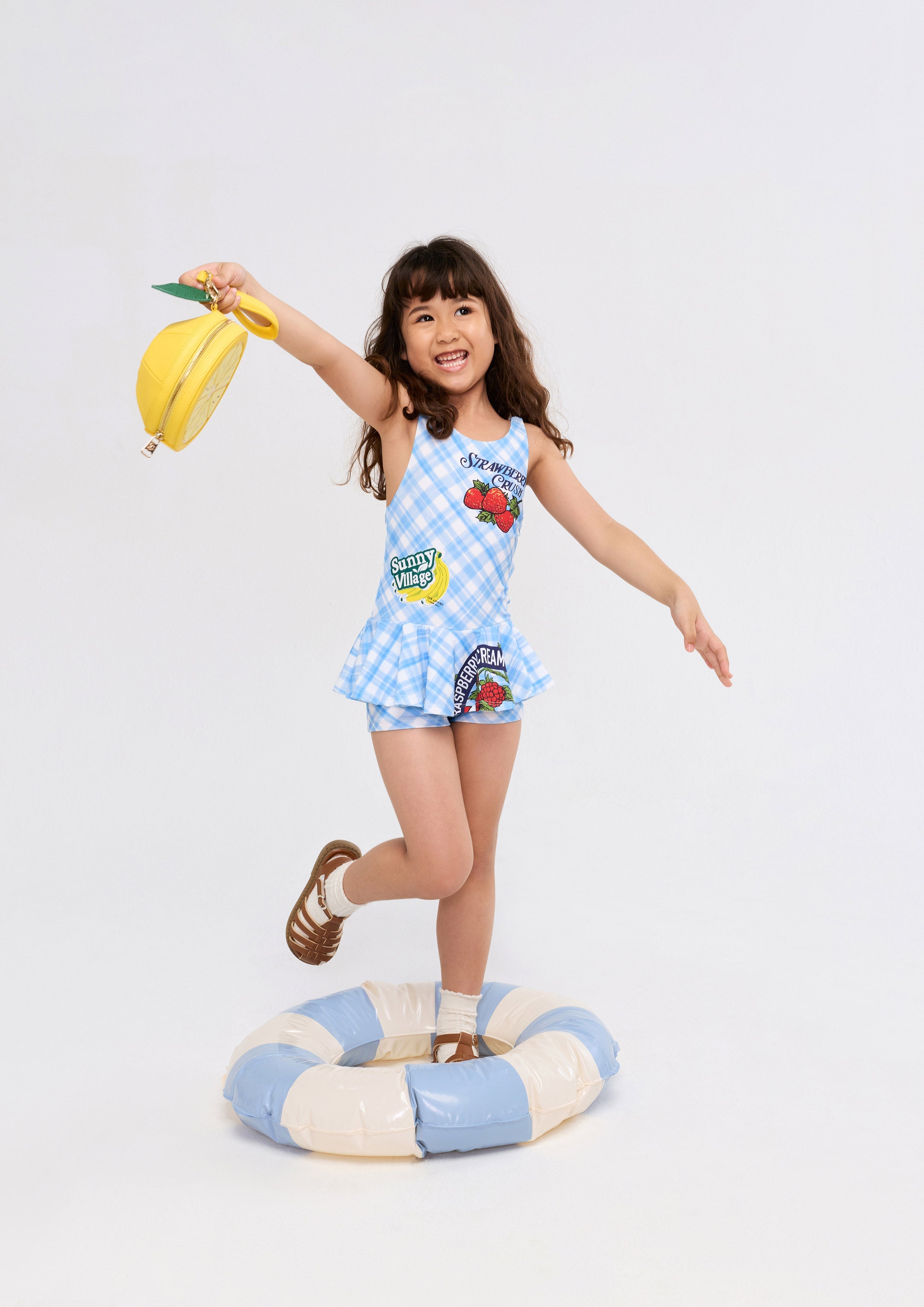 ชุดว่ายน้ำลายตารางกิงแฮม สำหรับเด็กผู้หญิง คอลเลกชัน Chasing the Sun
