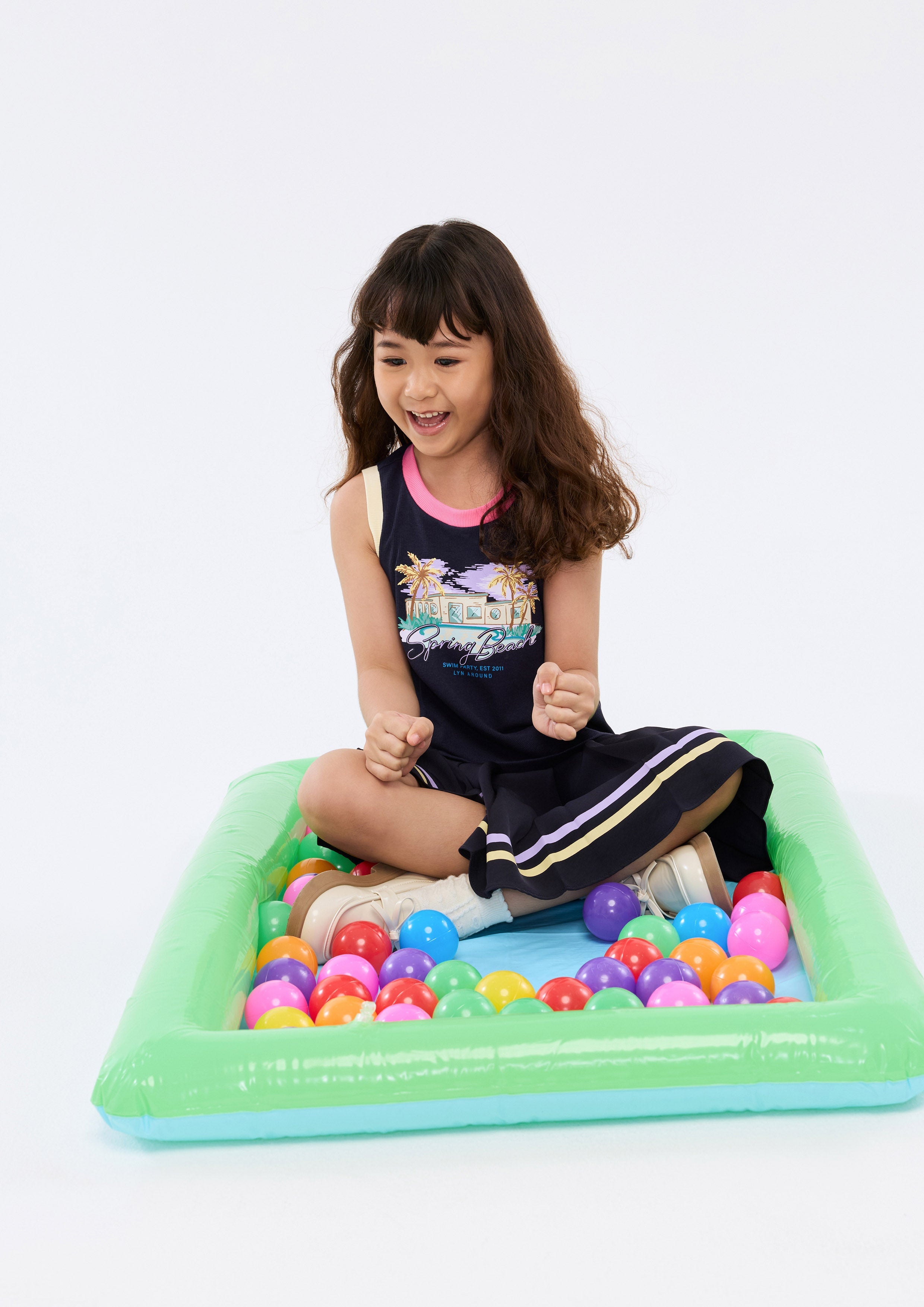 เดรสสั้นพิมพ์ลายกระโปรงจับจีบ สำหรับเด็กผู้หญิง คอลเลกชัน Palm Spring