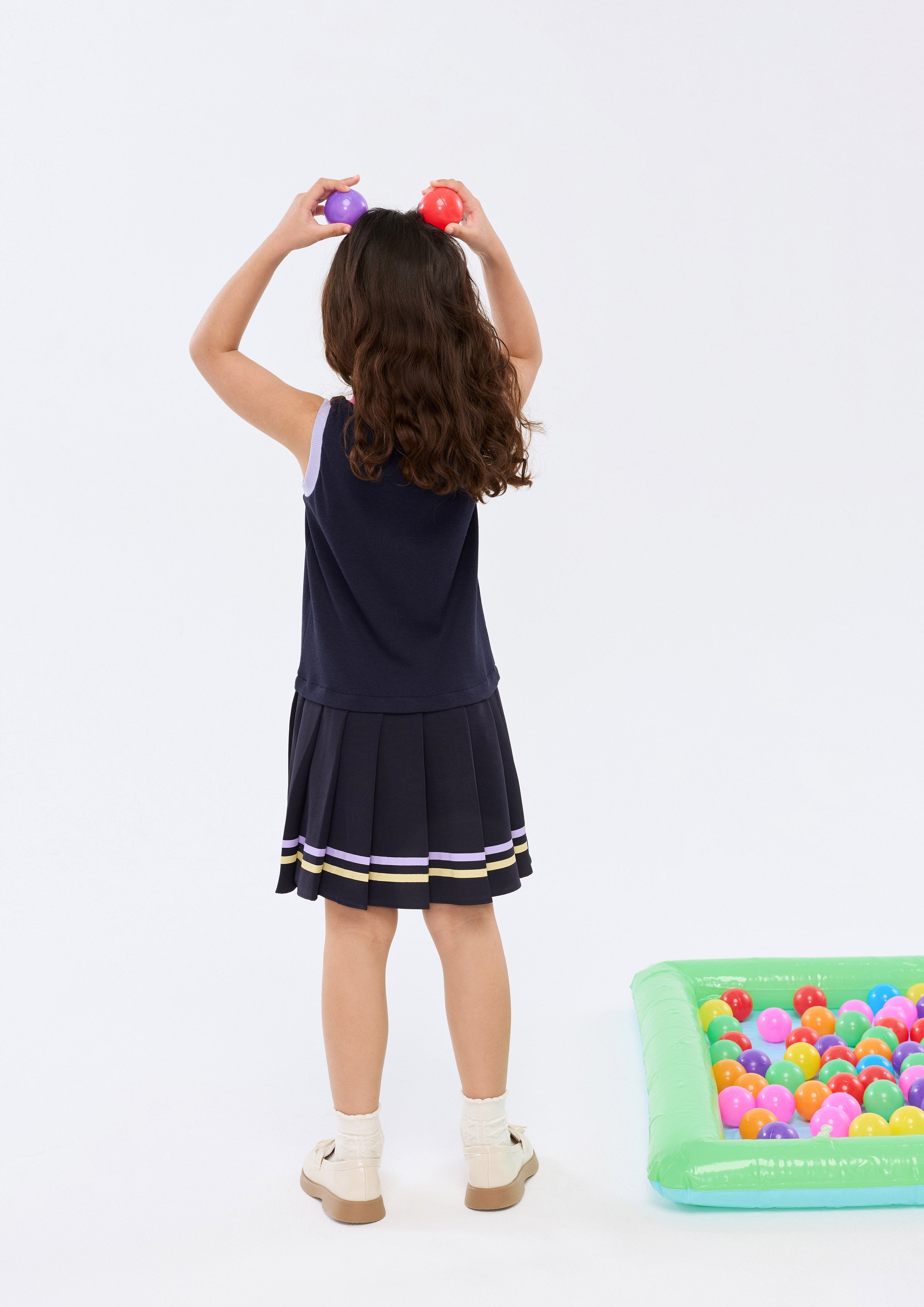 เดรสสั้นพิมพ์ลายกระโปรงจับจีบ สำหรับเด็กผู้หญิง คอลเลกชัน Palm Spring