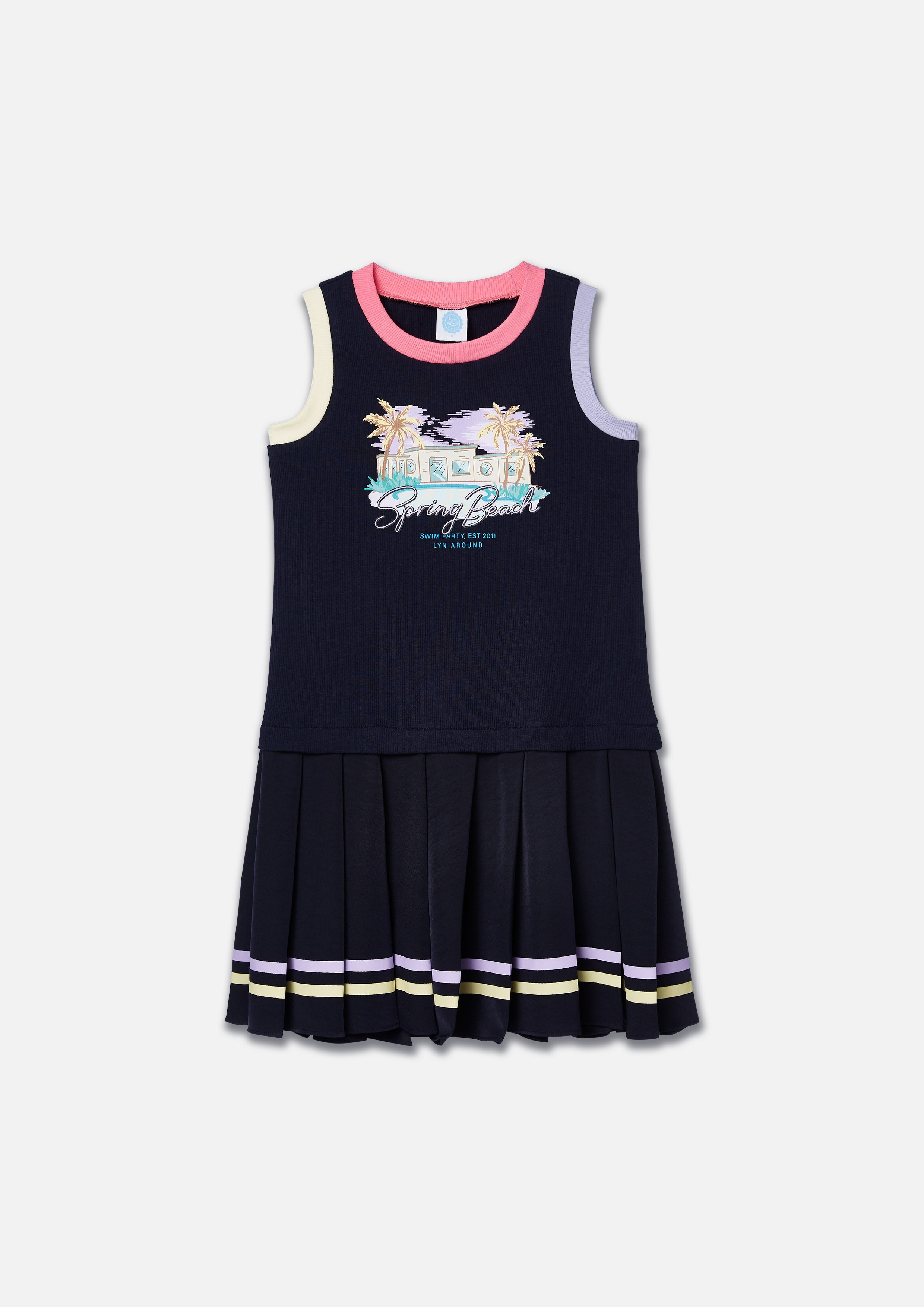 Print Pleated Skirt Mini Dress For Mini Girls Palm Spring